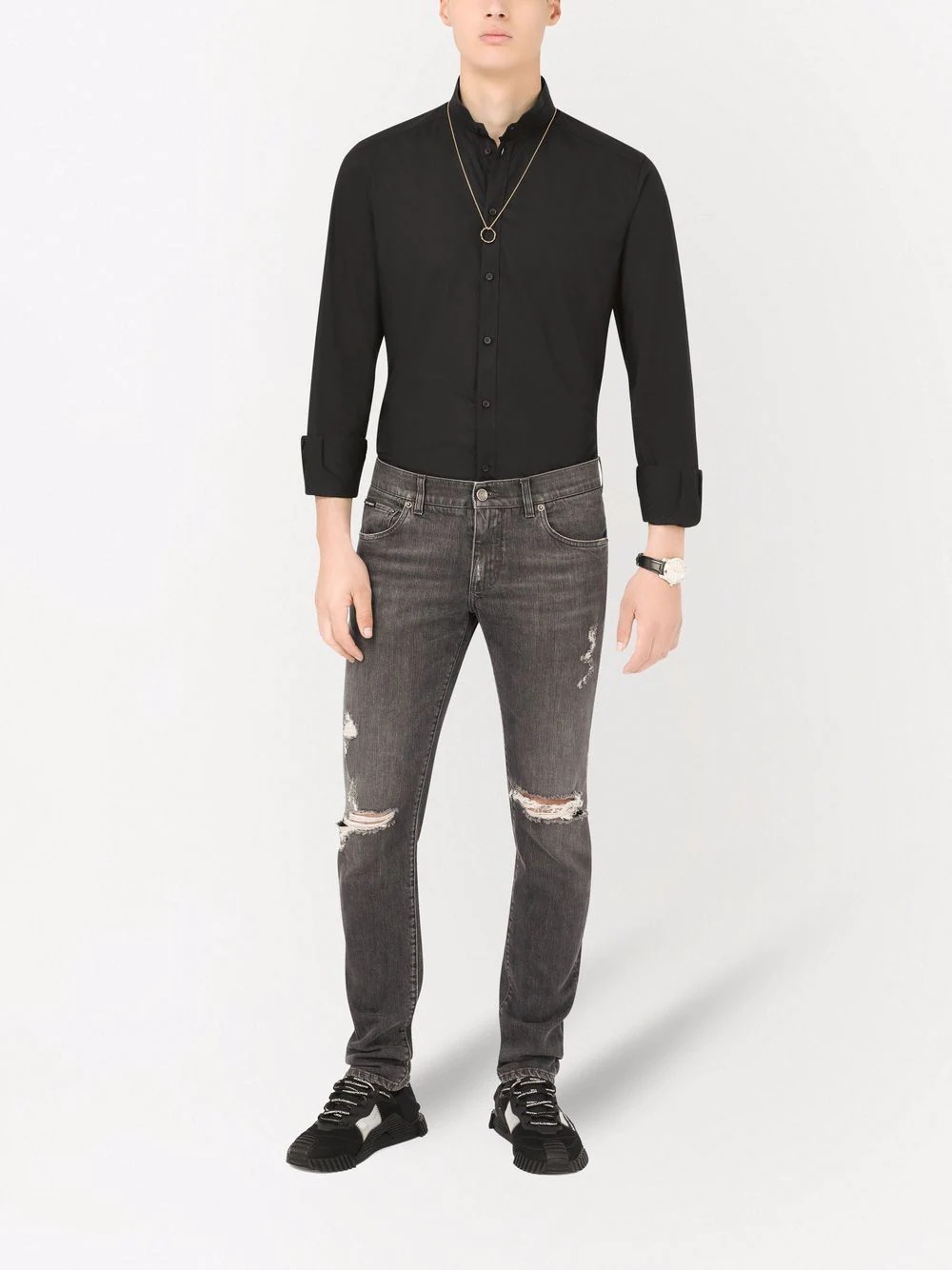 band-collar shirt - 2