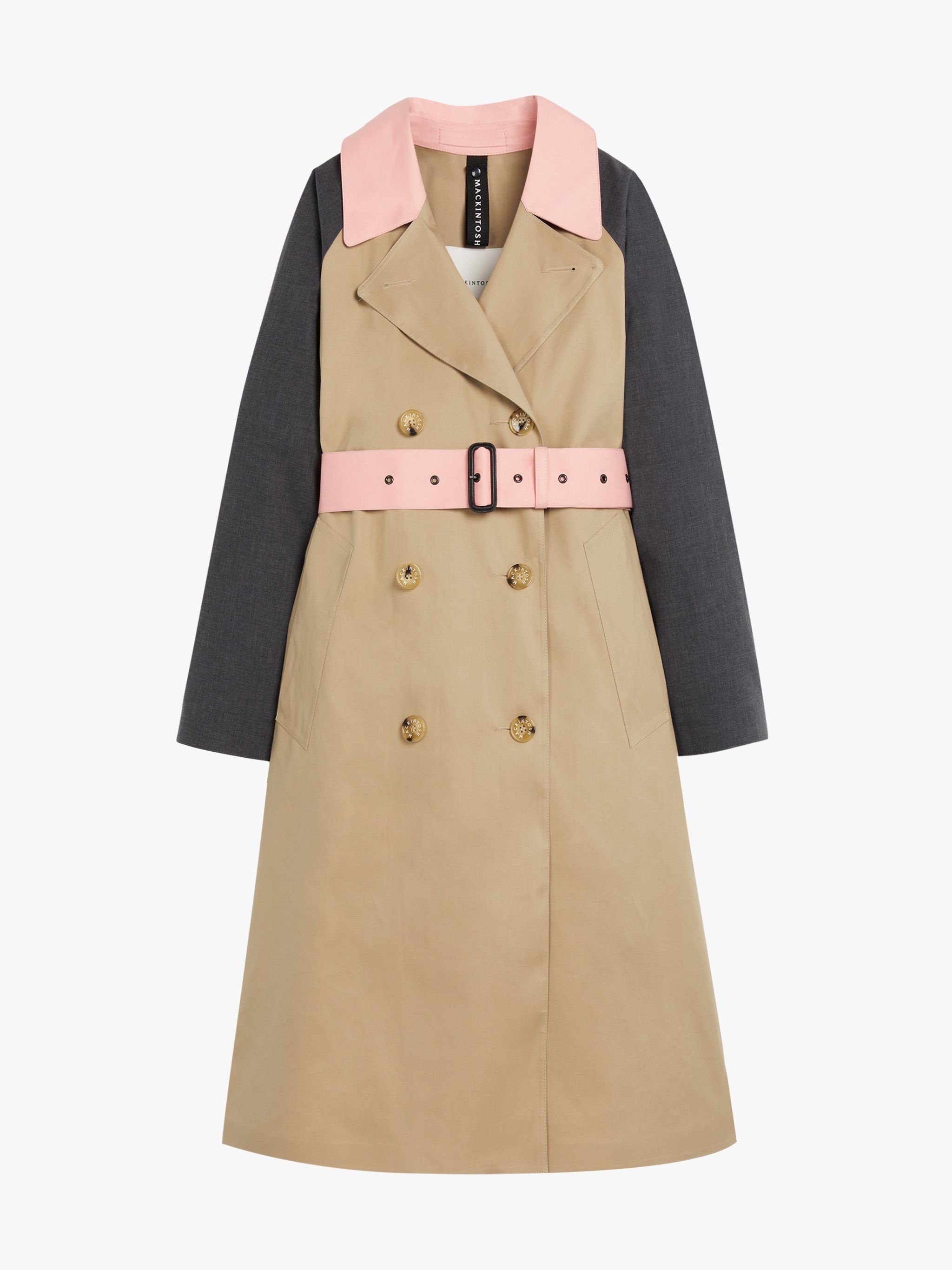 AVA FAWN COLOUR BLOCK BONDED COTTON TRENCH COAT | LRF-300 - 1