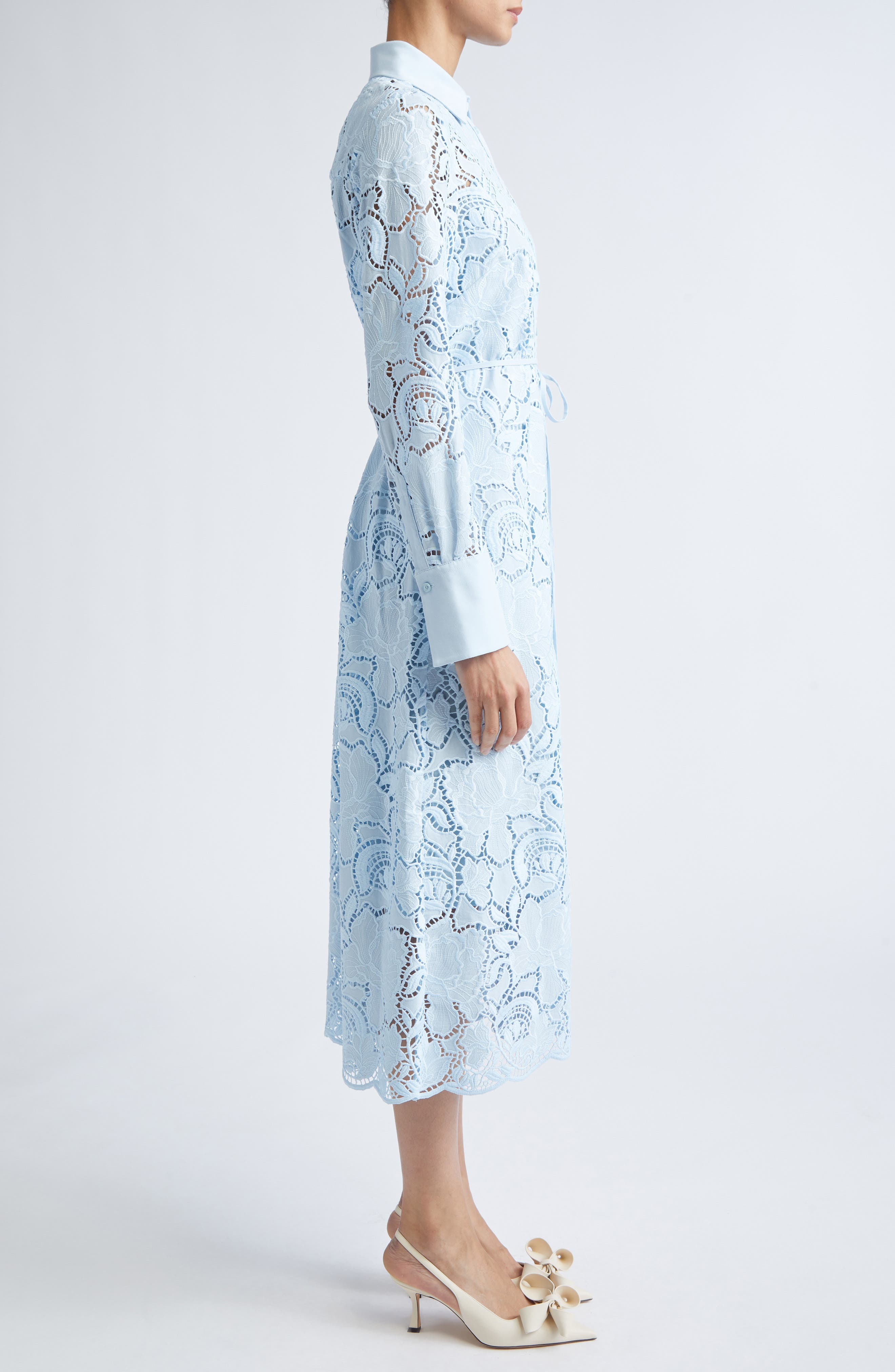 Erdem Long Sleeve Floral Cutwork Lace Shirtdress in Dream Blue at Nordstrom - 3