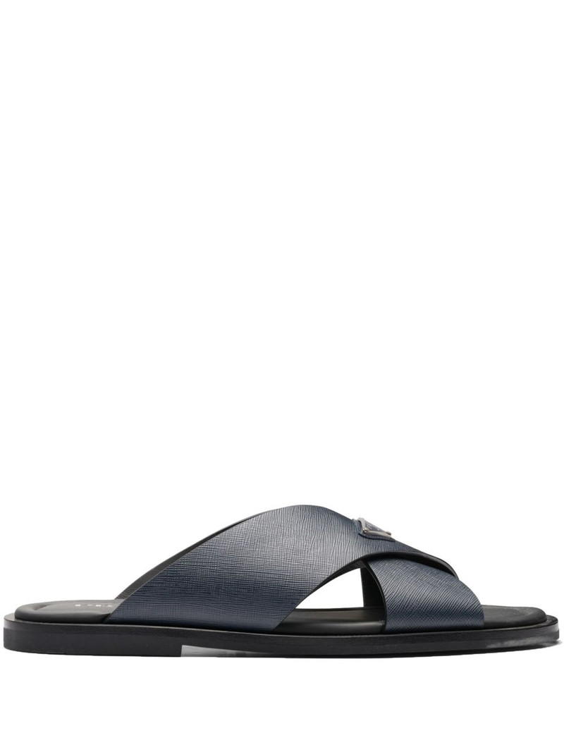 Saffiano leather triangle-logo sandals 1