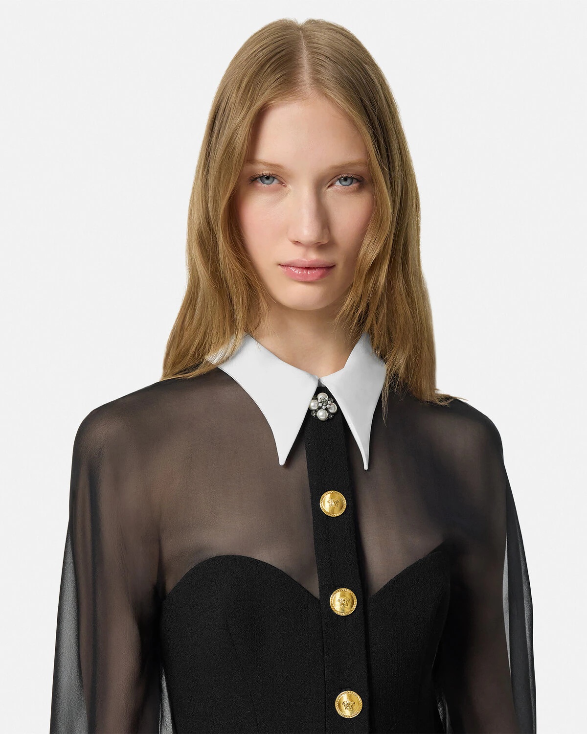 Contrast-Collar Bustier Mini Dress - 3