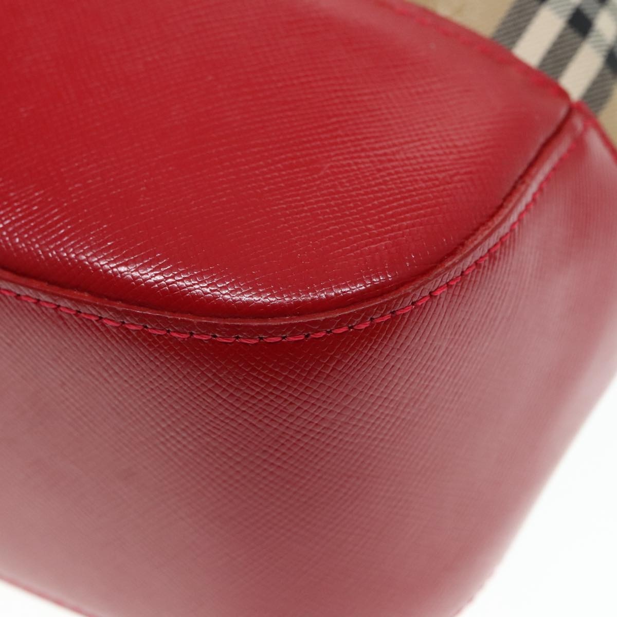 Burberry Nova Check Tote Bag Canvas Leather Beige Gold Red - 15