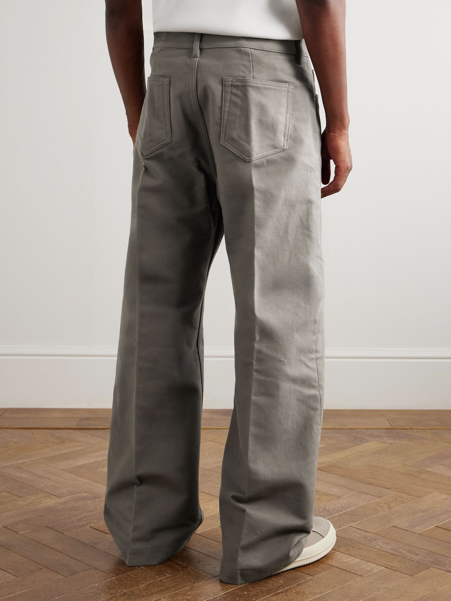 Geth Wide-Leg Brushed Organic Cotton-Twill Trousers Gray - 4