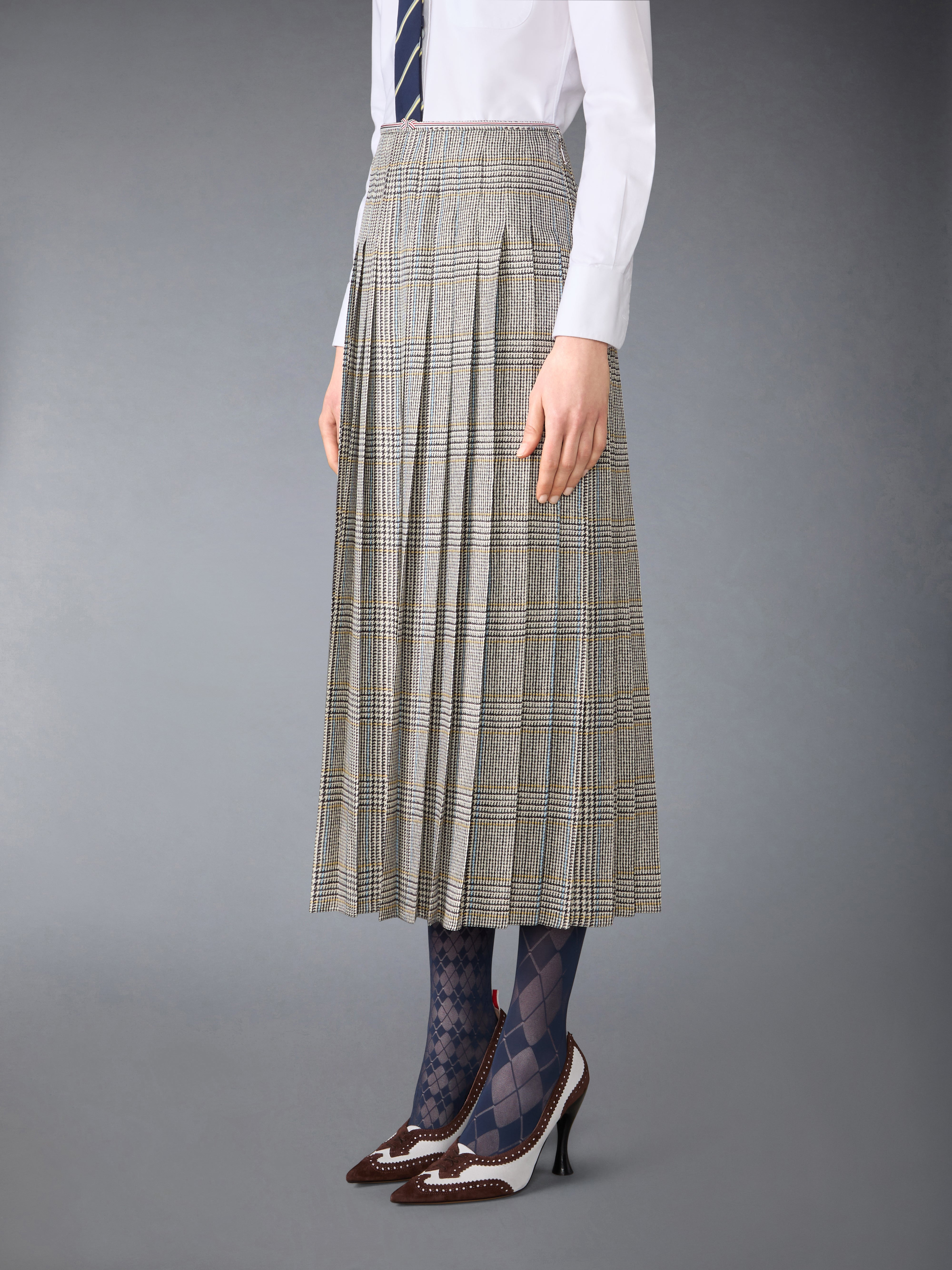 HUNTING TWEED SILK TWILL PLEATED SKIRT - 3