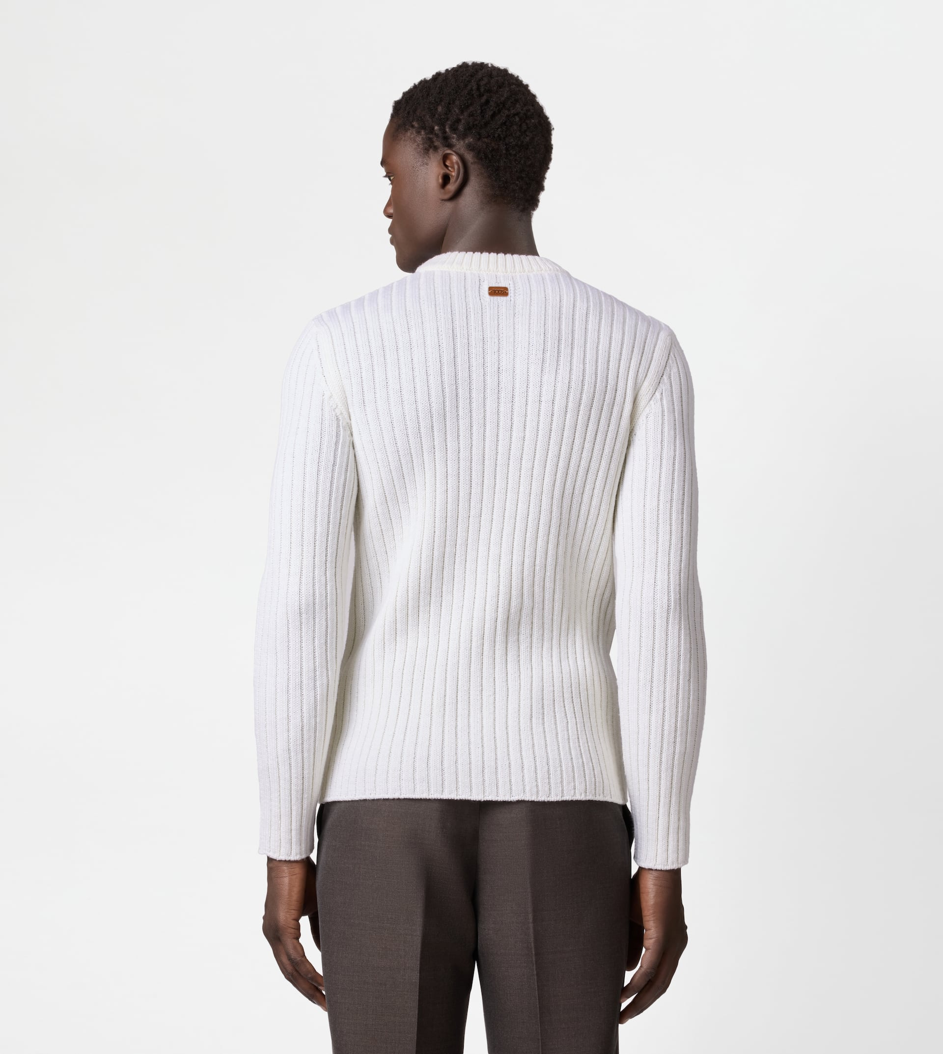 ROUND-NECK PULLOVER IN MERINO WOOL - GREY - 4