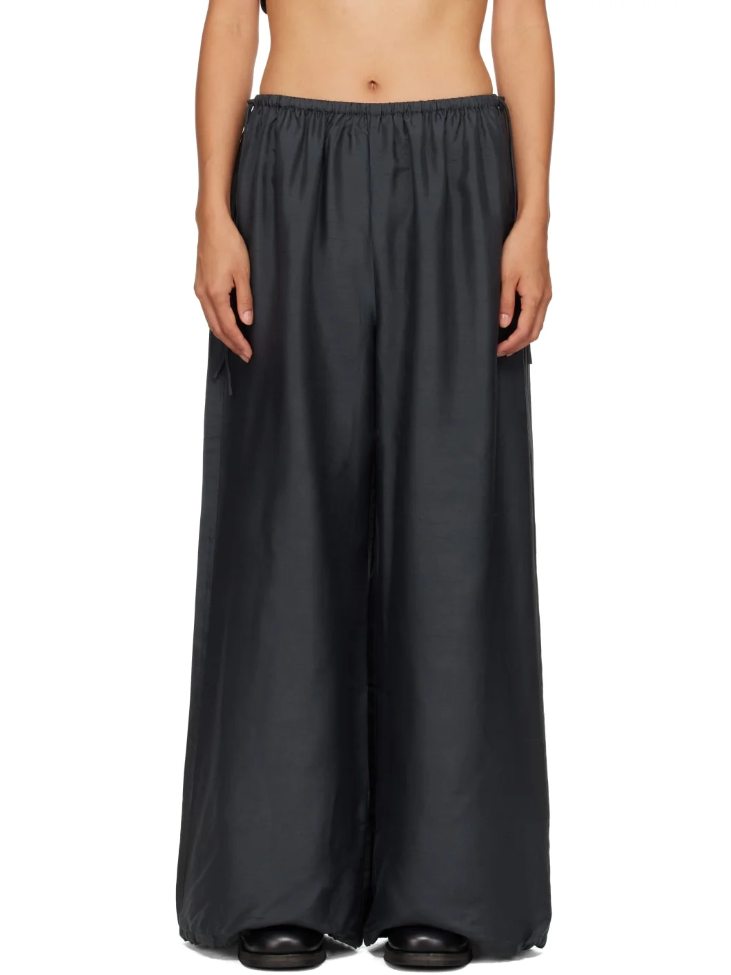 Black Silk Adjustable Balloon Pants - 1