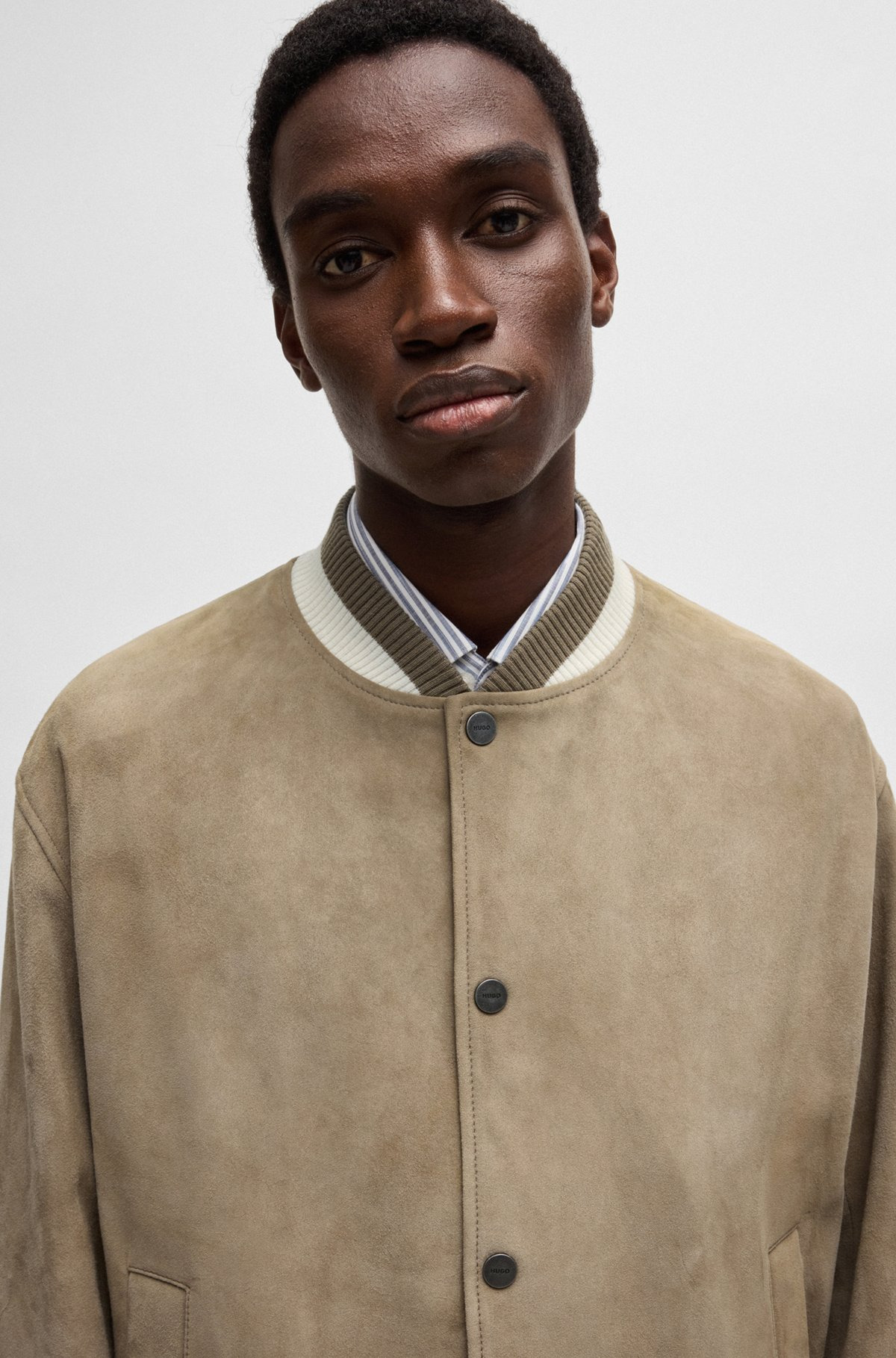 RIBBED-TRIM BOMBER JACKET IN SUEDE - 5
