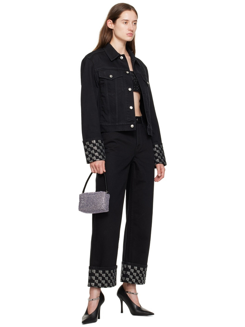 Alexander Wang Black Crystal Cuff Denim Jacket outlook