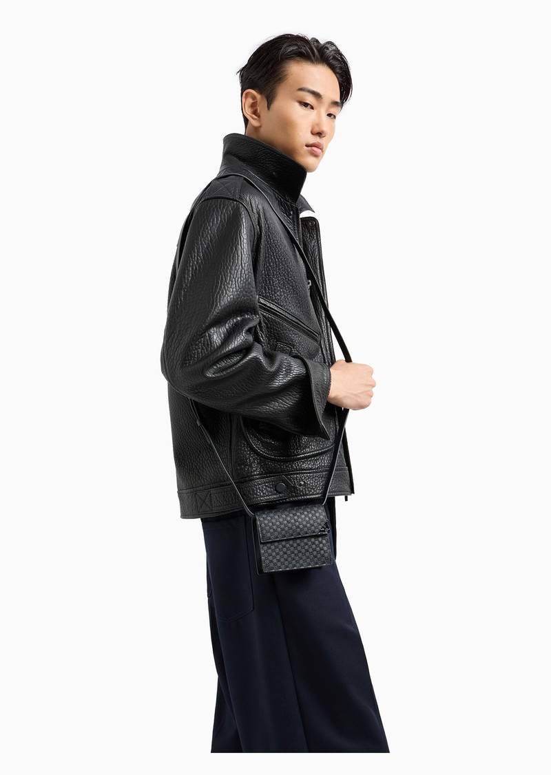 Leather mini bag with shoulder strap and all-over embossed pattern 6