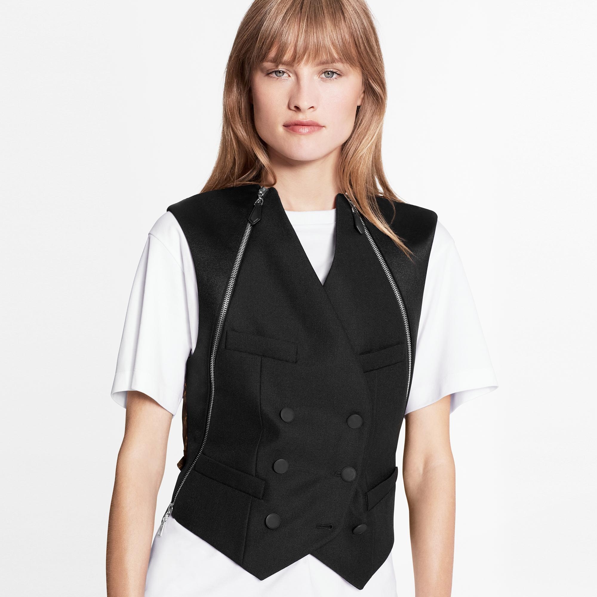 Zip Detail Masculine Double-Breasted Vest  - 3