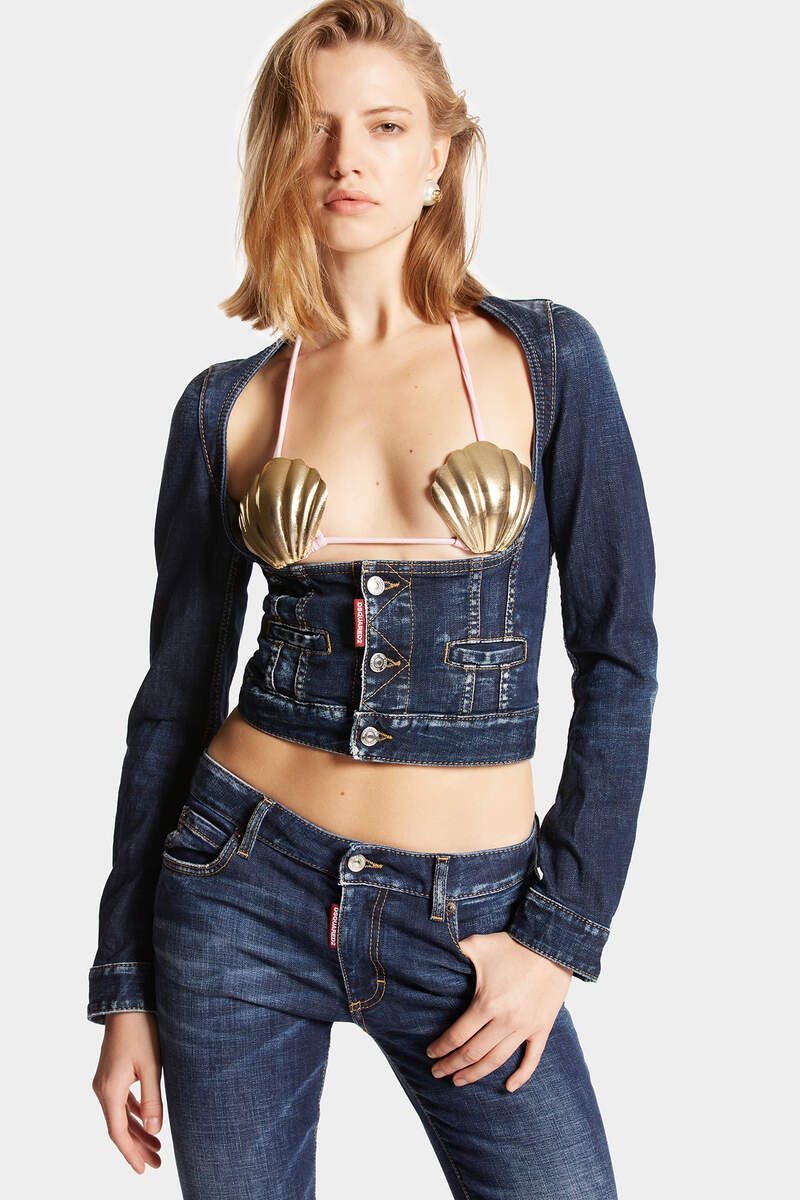 STRETCH DENIM LONG SLEEVES CORSET JACKET - 3