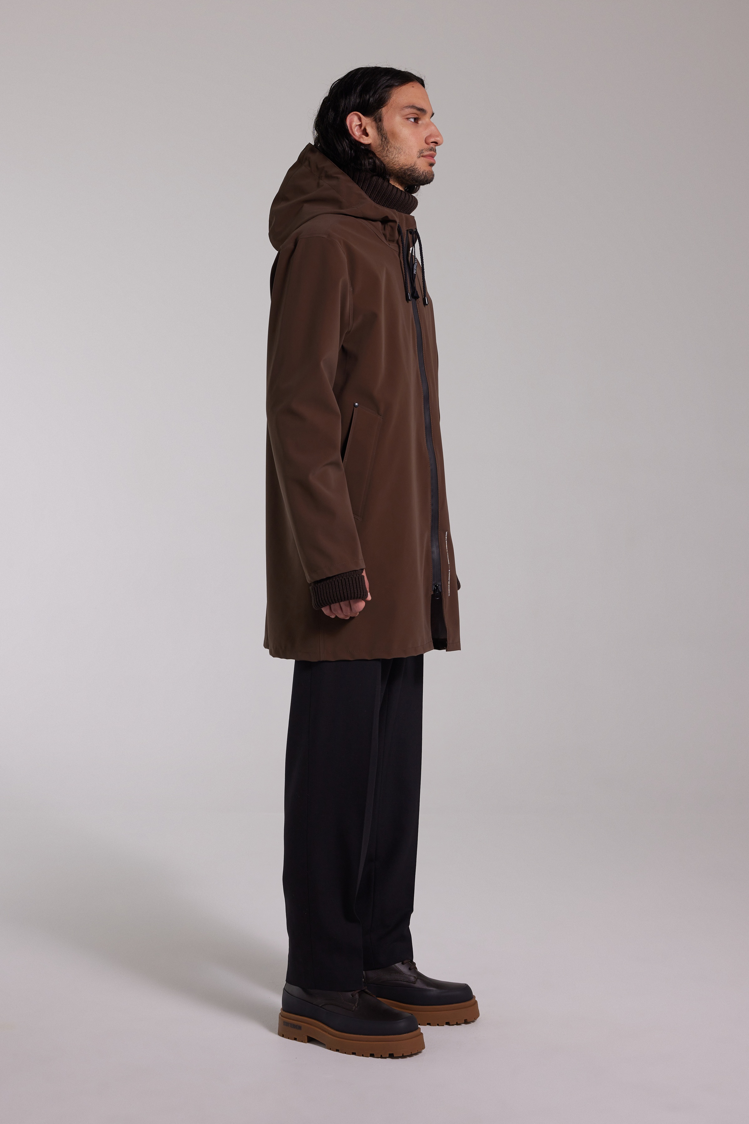 Stockholm Lightweight Matte Zip Raincoat Dark Brown - 4