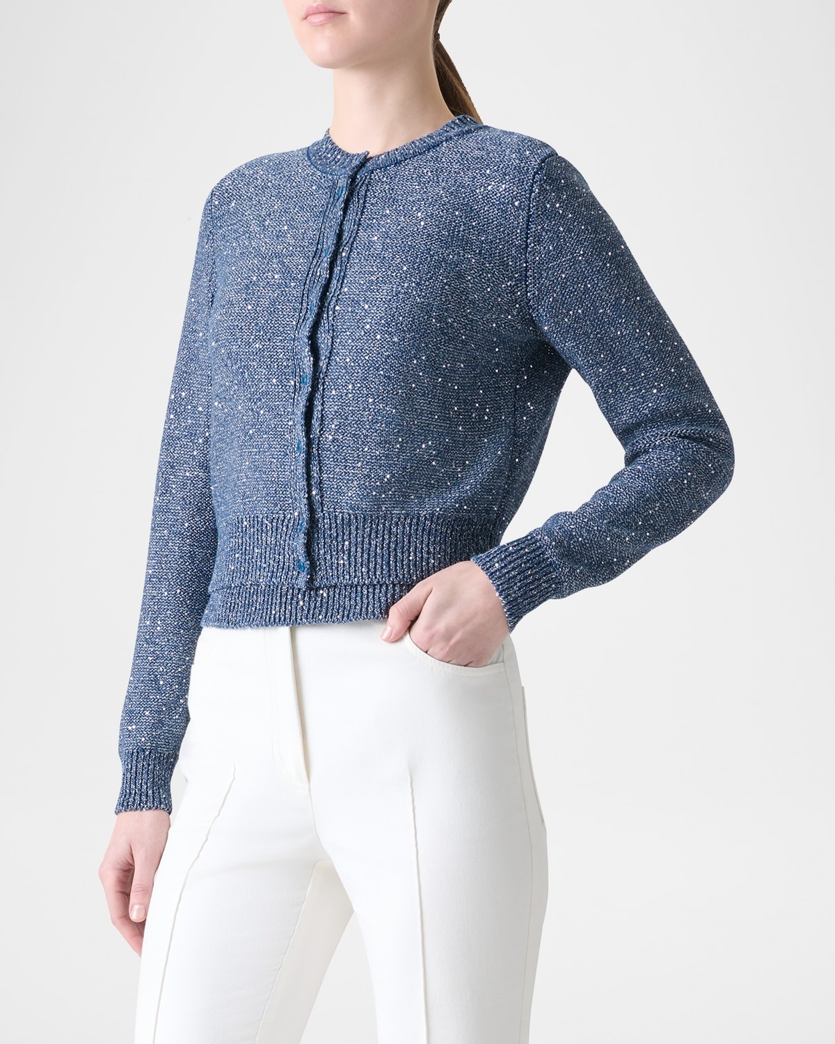 Knit Sequin Button-Front Cardigan - 4
