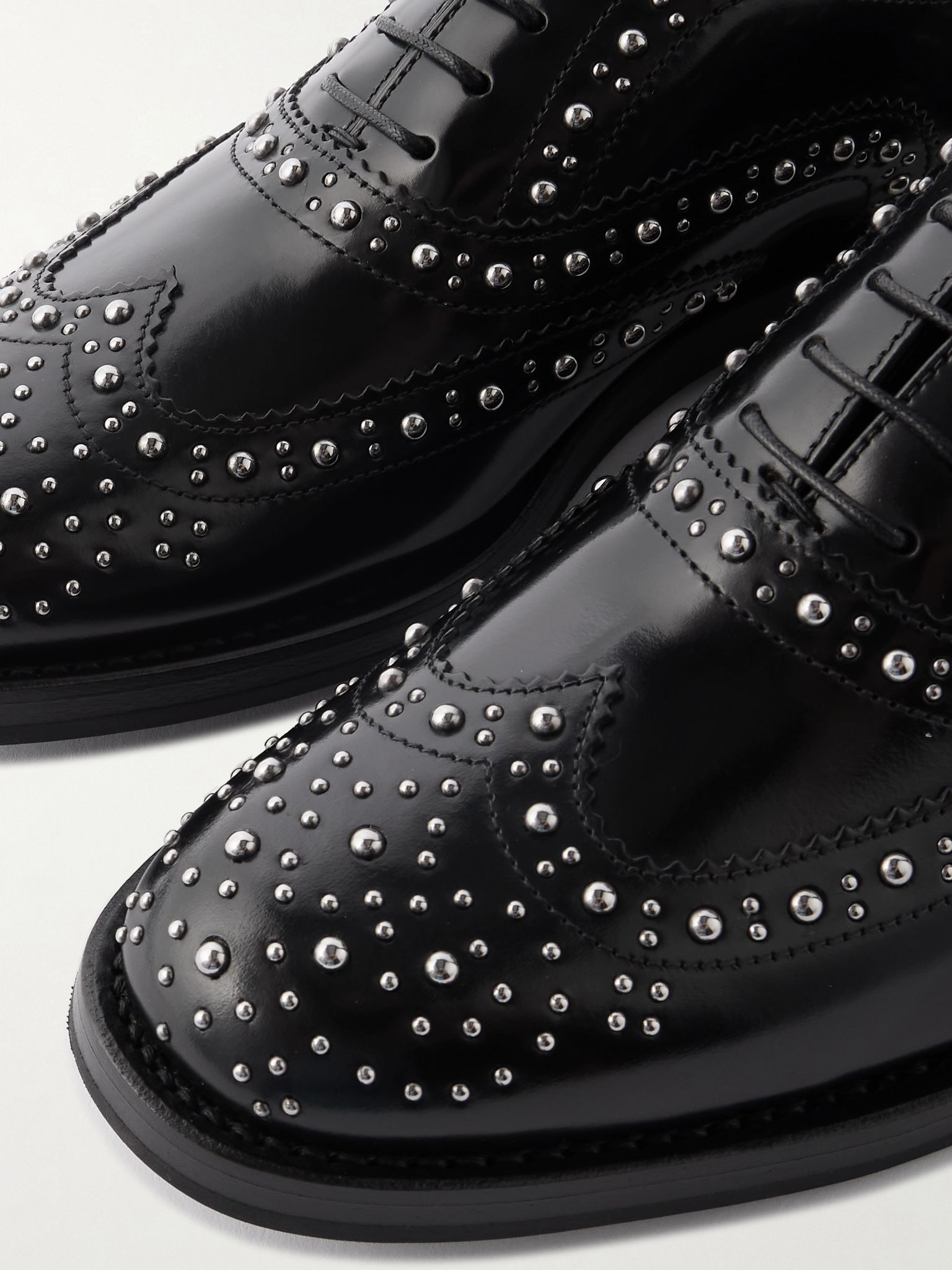 Burwood Met studded glossed-leather brogues Black - 4