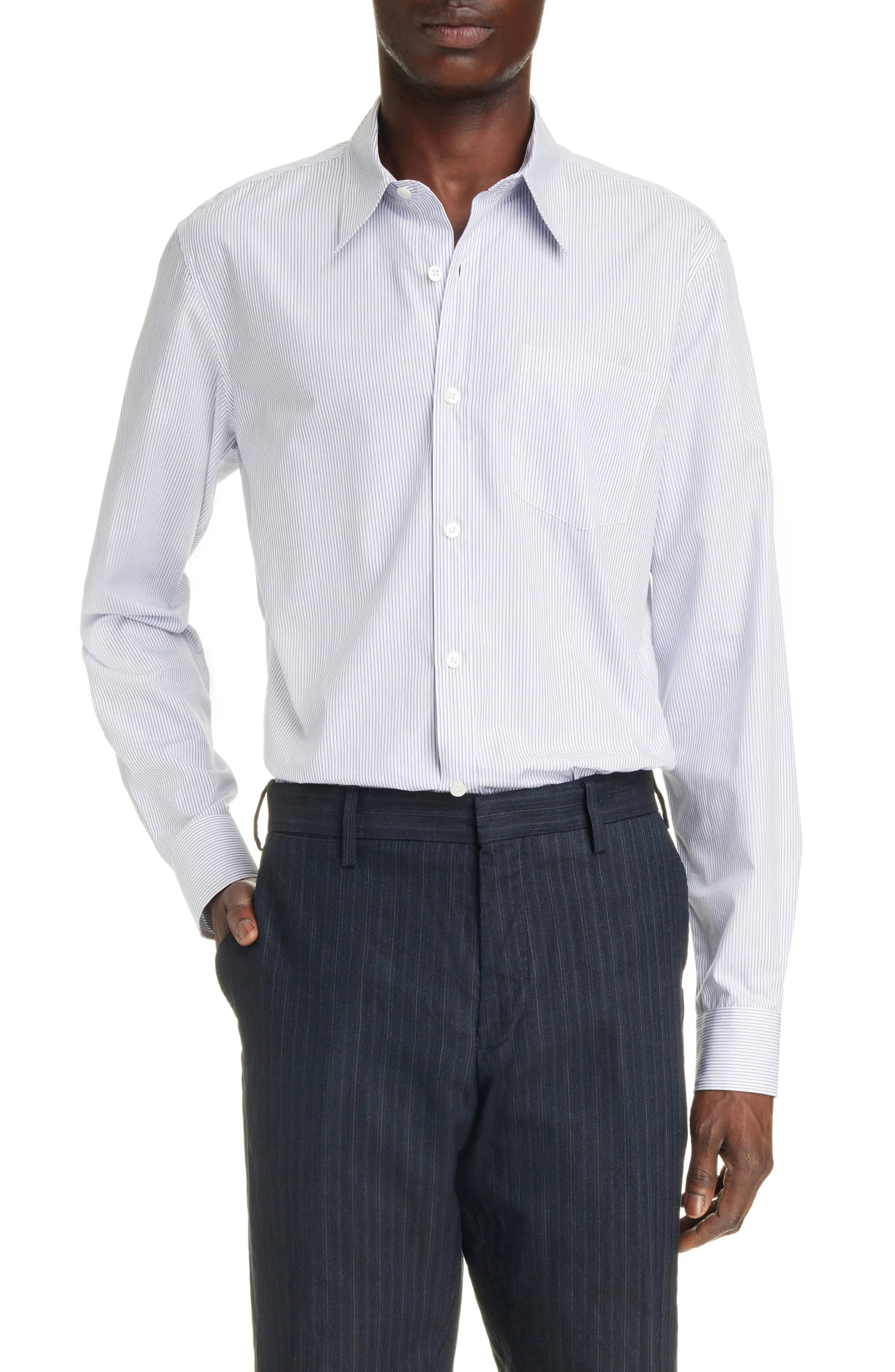 Corbino Stripe Cotton Button-Up Shirt - 1