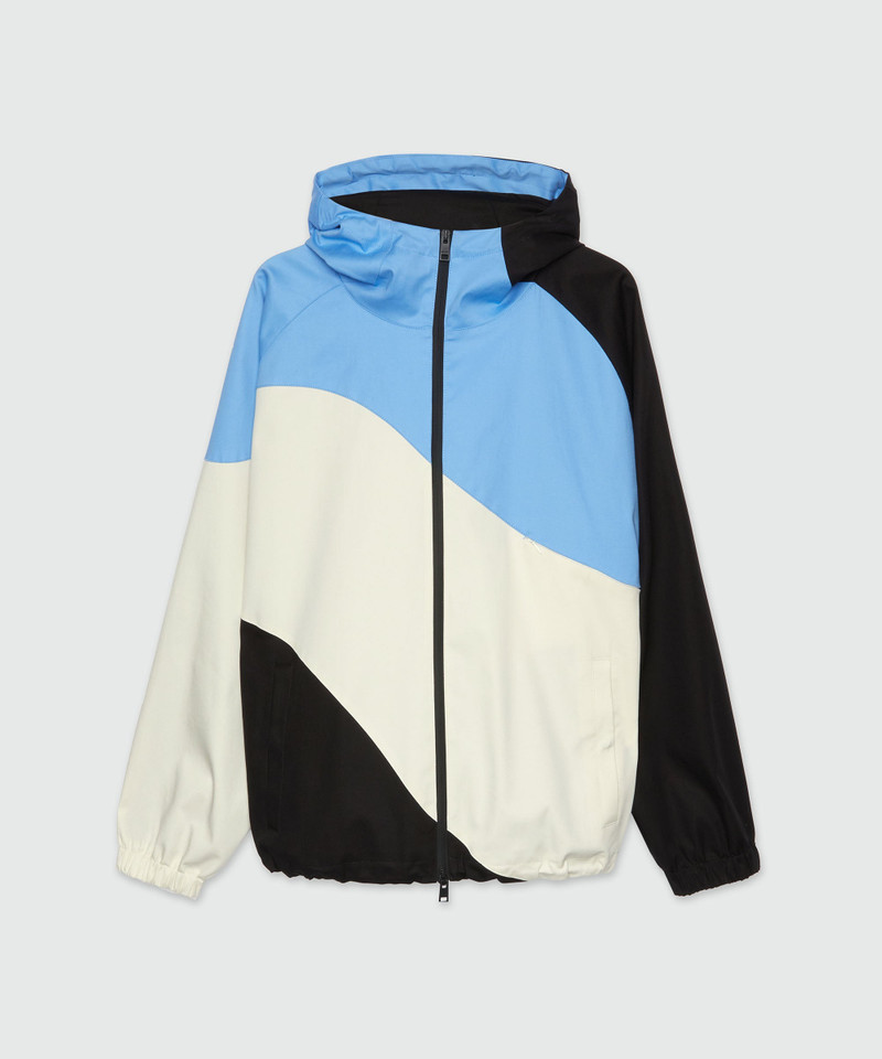 Gabardine hooded jacket with "Tidal Wave" motif 1