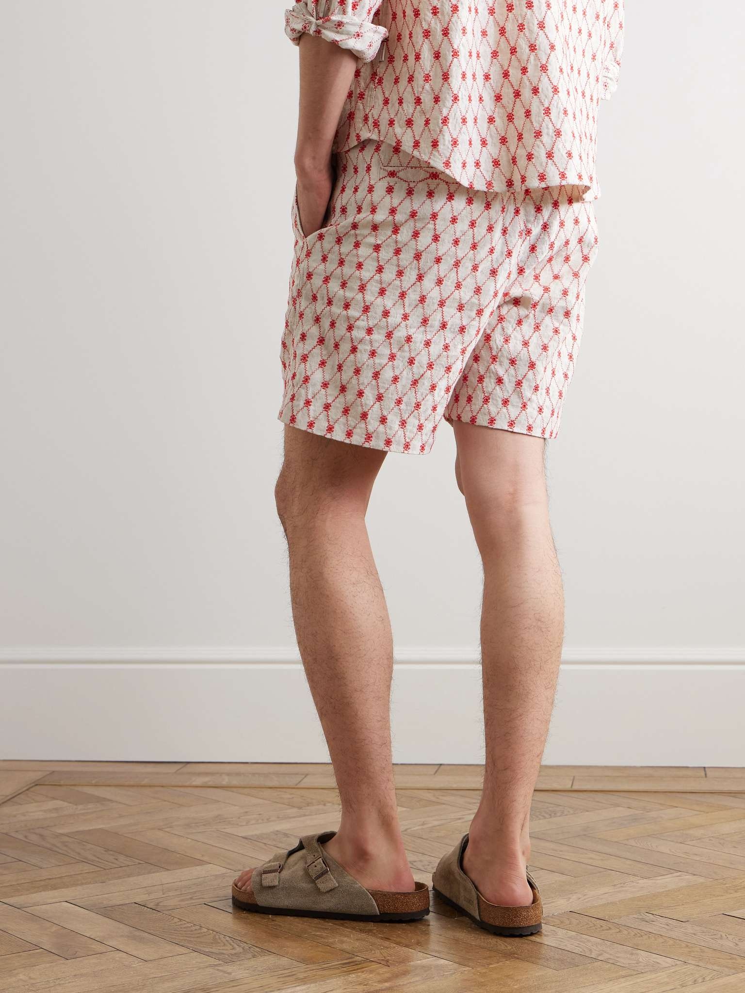 Alex Straight-Leg Embroidered Cotton and Linen-Blend Jacquard Drawstring Shorts - 3