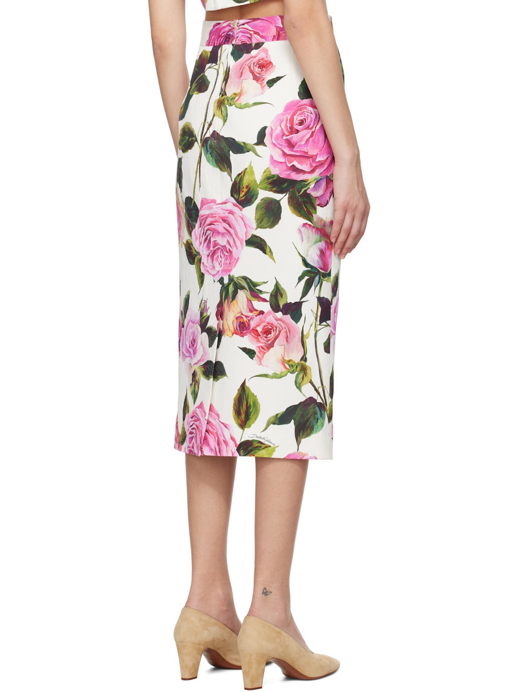 White Rose Printed Pencil Midi Skirt - 3
