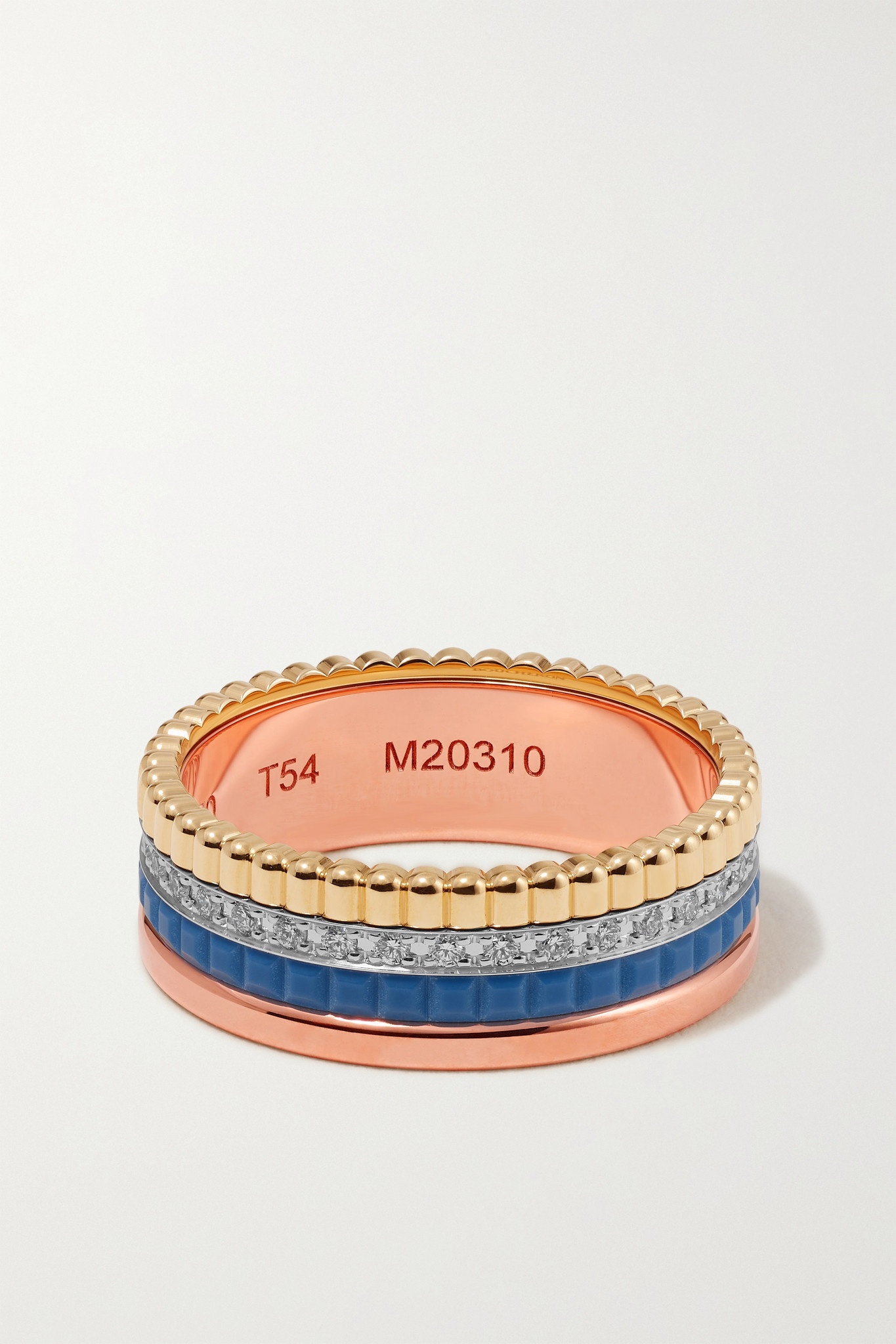 Quatre Blue Edition Small 18-karat yellow, white and rose gold, ceramic and diamond ring - 3
