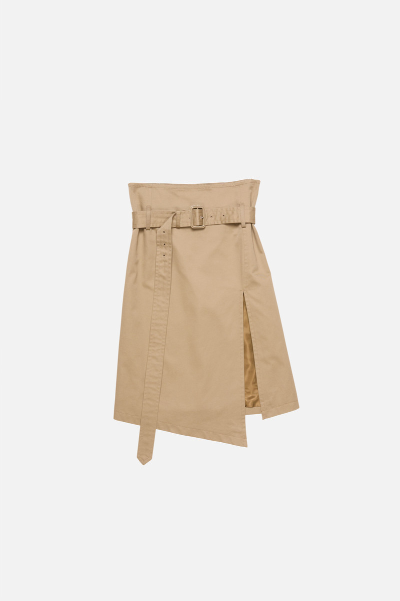 Belted twill skirt - Mud beige - 1