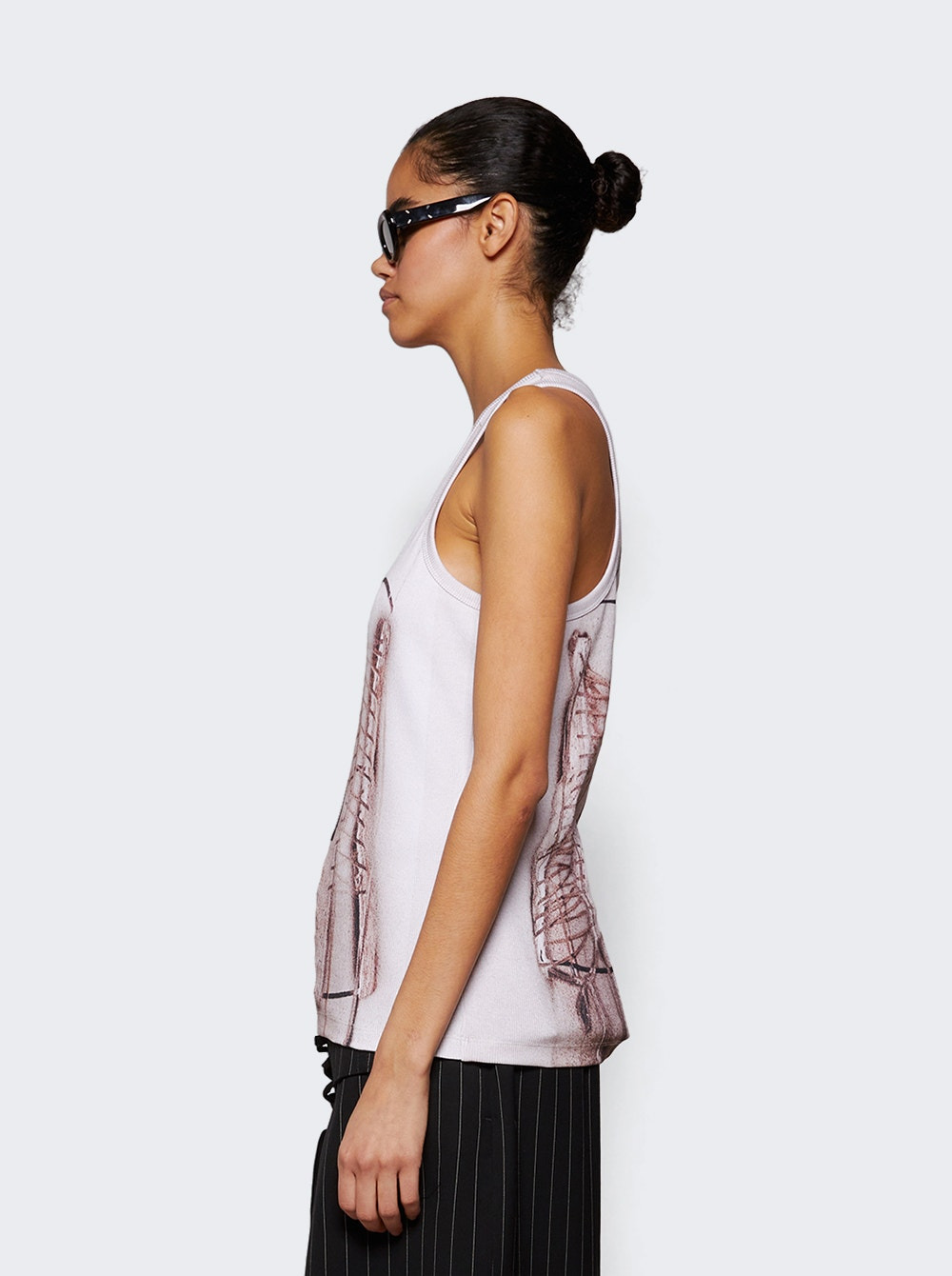 Cotton Ribbed Corset Trompe-l’Œil Tank Top Dusty Pink - 3