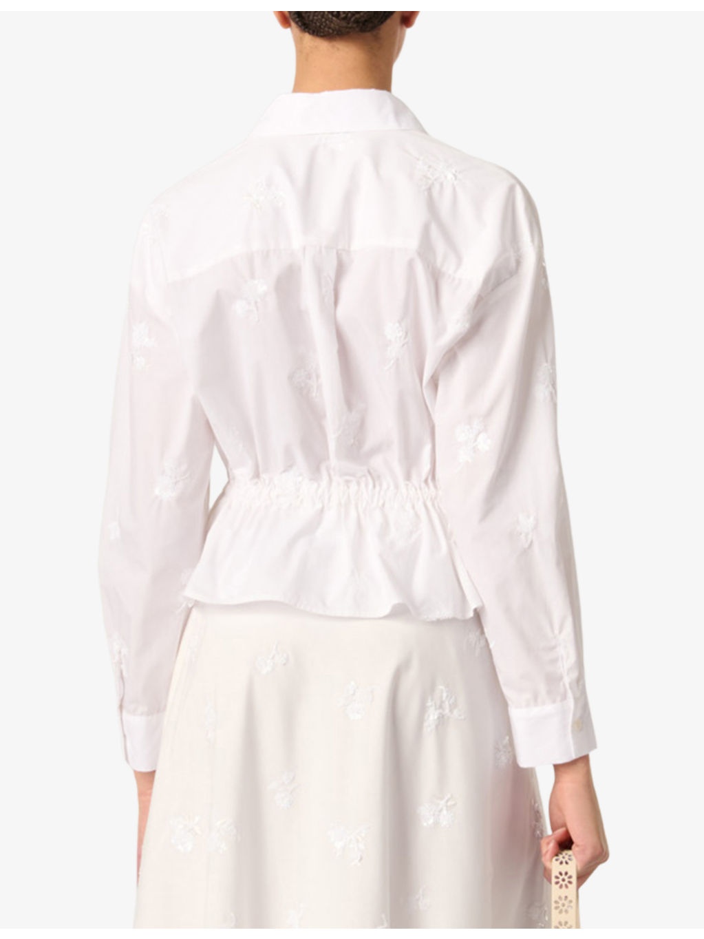 Floral-Embroidered Tie-Waist Cotton-Blend Shirt - 4
