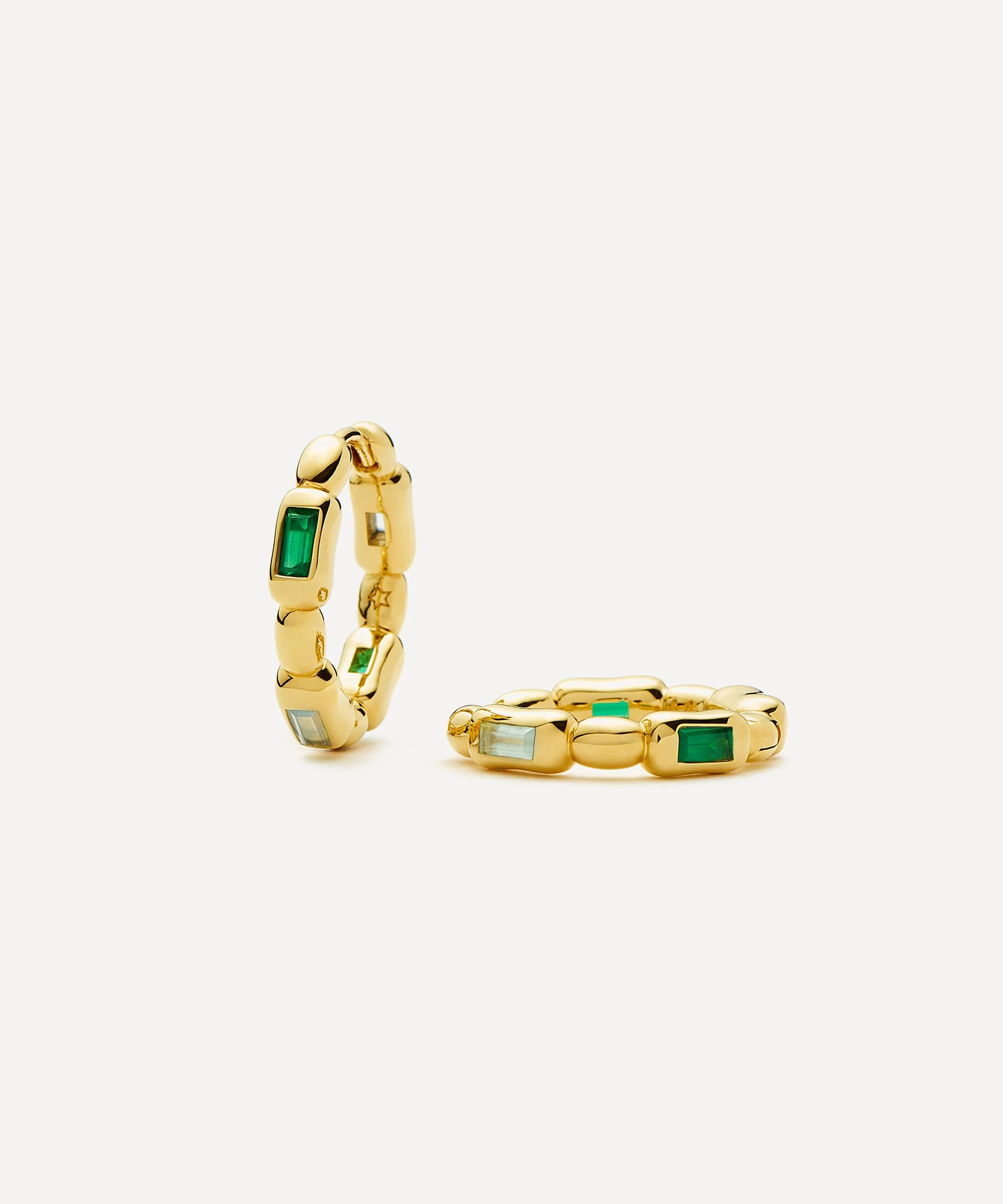 18ct Gold-Plated Molten Gemstone Baguette Small Hoop Earrings - 1