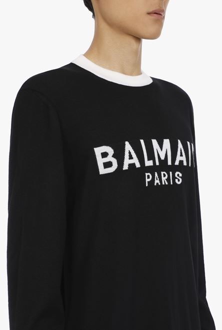 Black wool sweater with embroidered white Balmain logo - 6