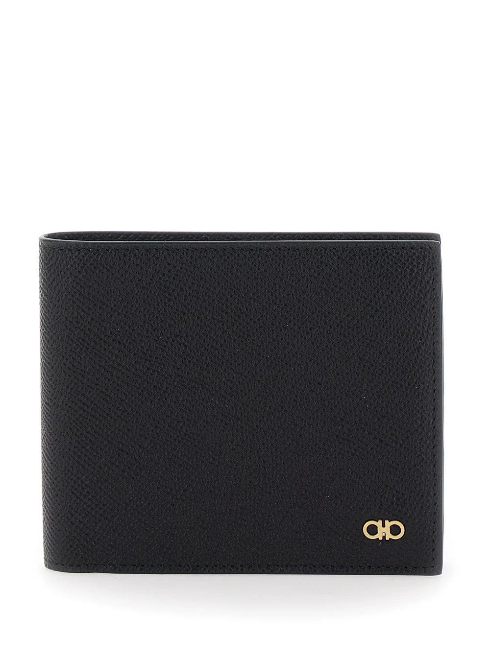 Ferragamo Men 'Micro Gancini' Black Bi Fold Wallet With Logo In Hammered Leather Man - 1