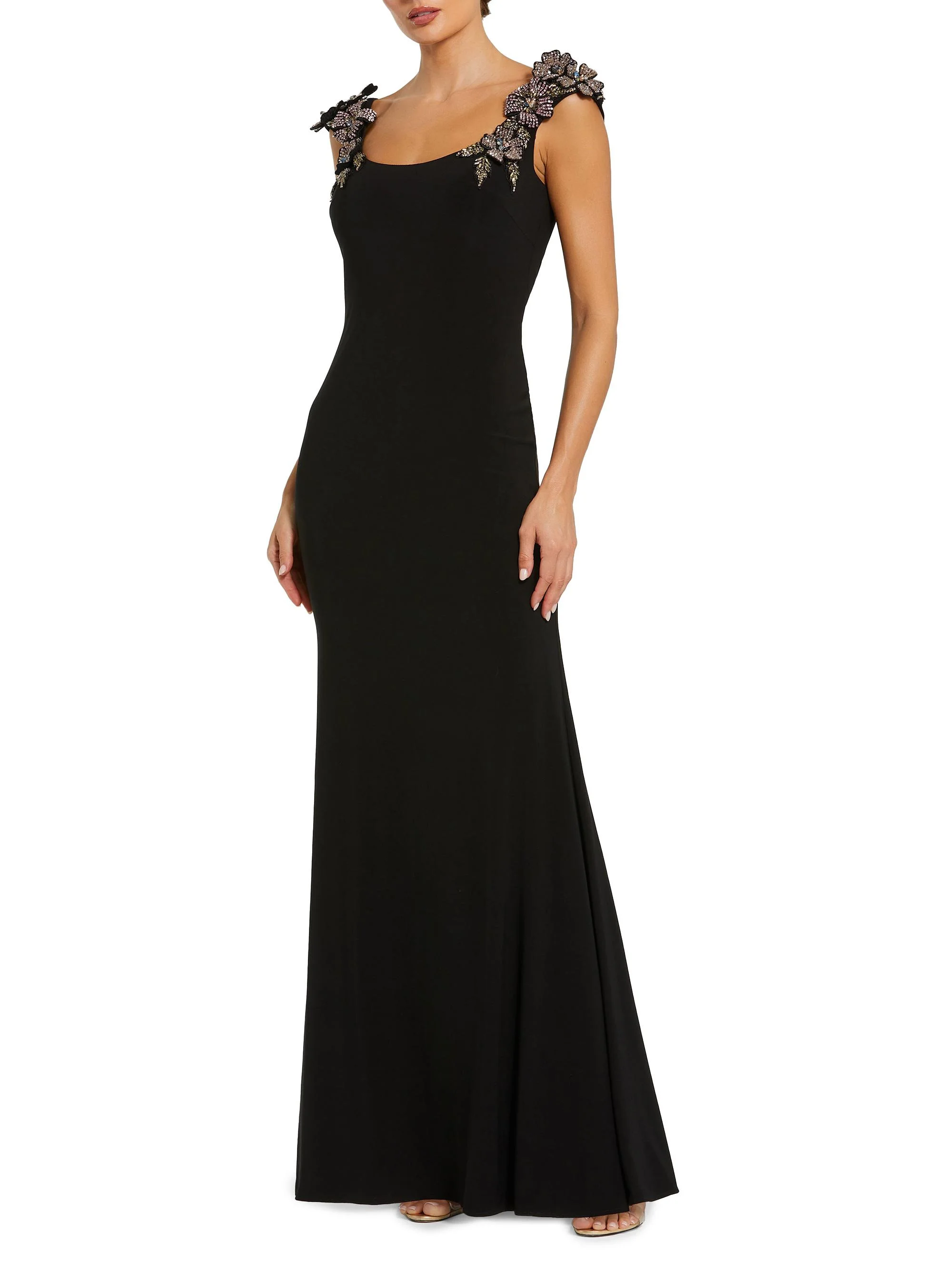 Women's 3D Floral Jersey Column Gown - Black - 1