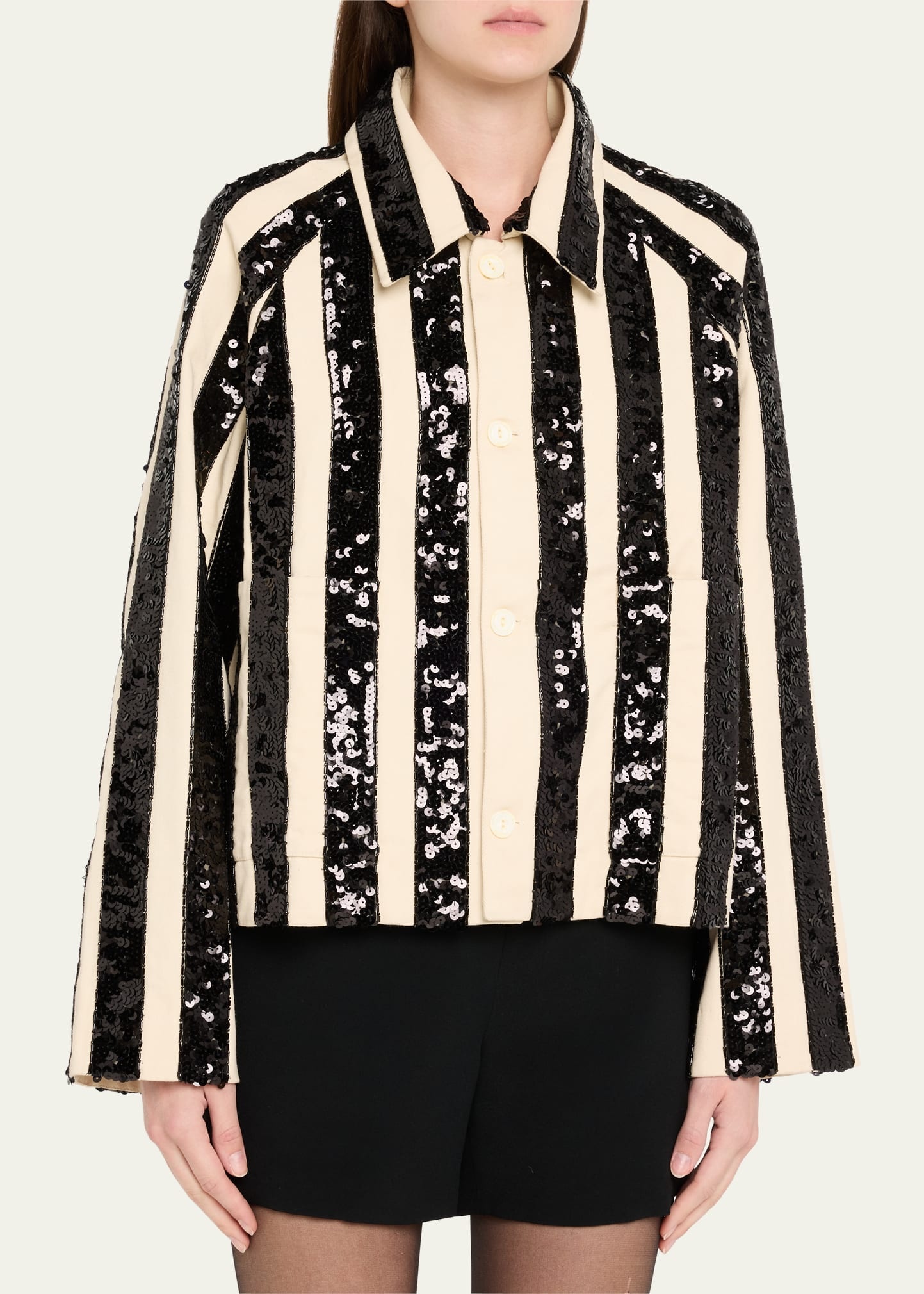 Grandstand Sequined Stripe Cropped Jacket - 4