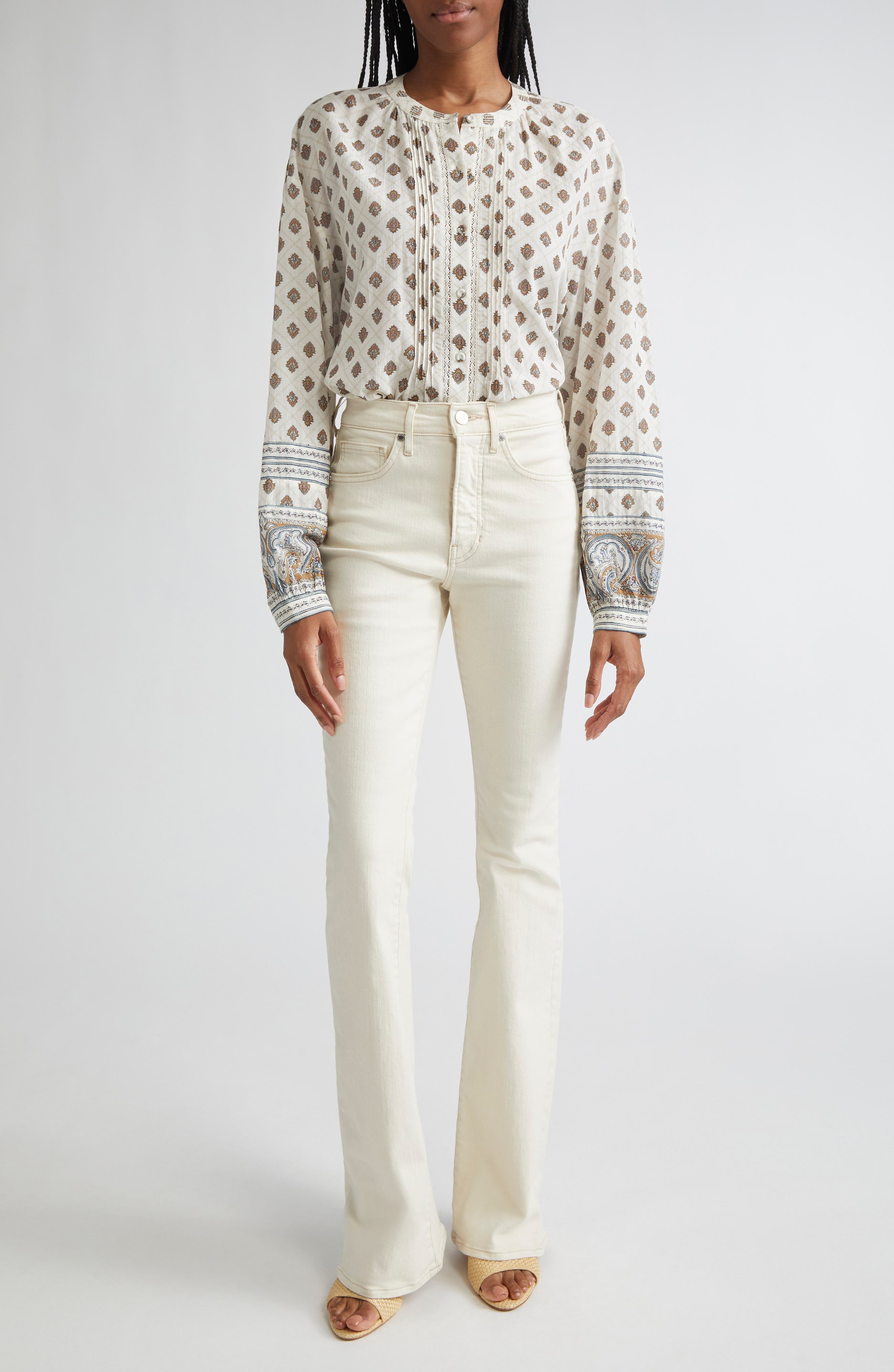 Veronica Beard Lollie Mixed Print Cotton Blend Button-Up Shirt in Dove Multi at Nordstrom - 2