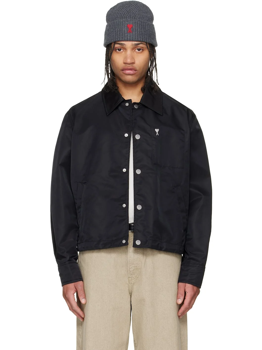 Black Nylon 'Ami De Coeur' Stud Buttoned Jacket - 1