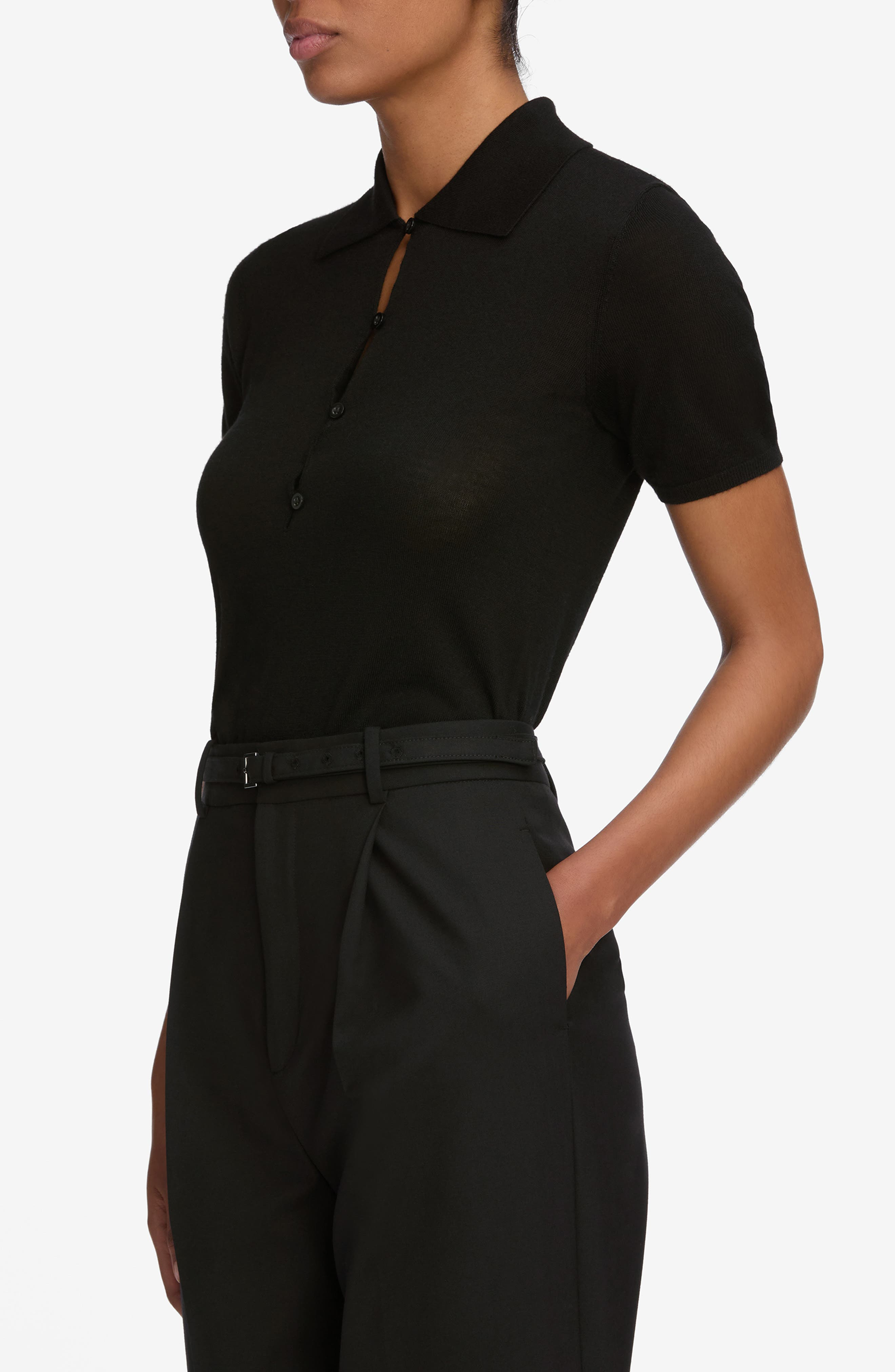 FRAME The Smart Merino Wool Polo Sweater in Black at Nordstrom - 3