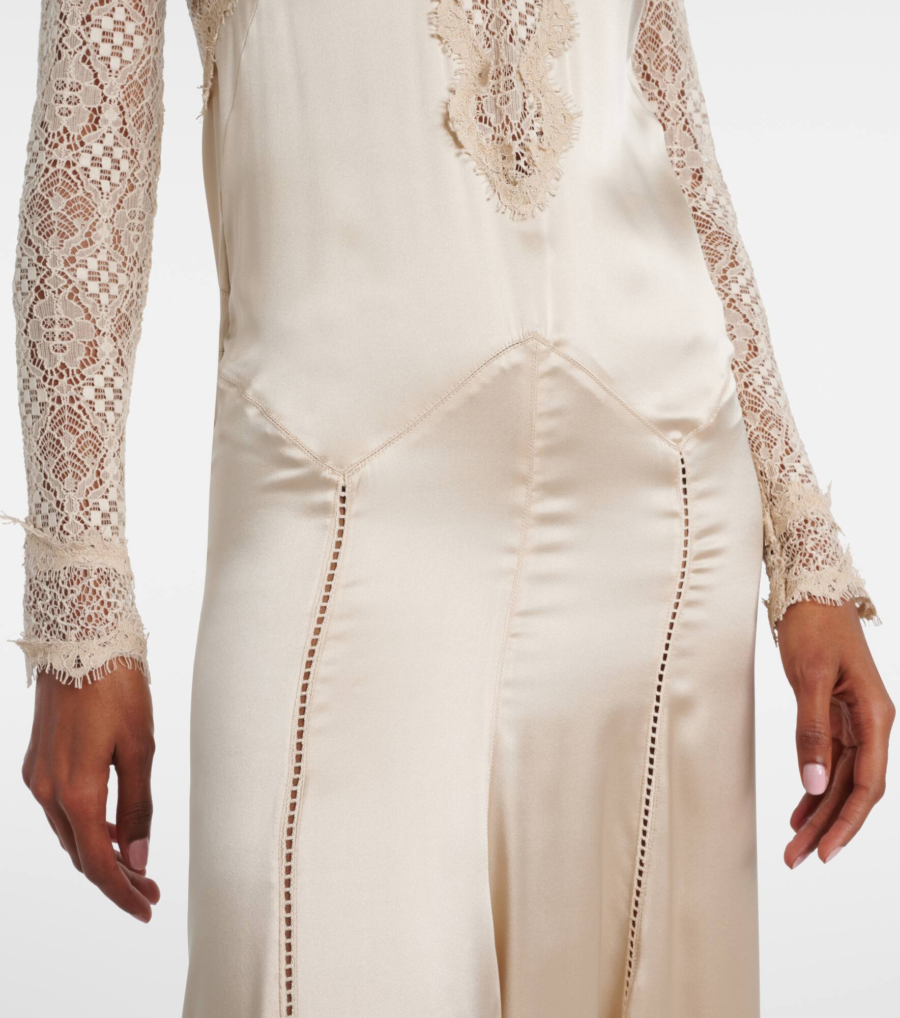Dolores lace-trimmed silk-blend satin gown - 5