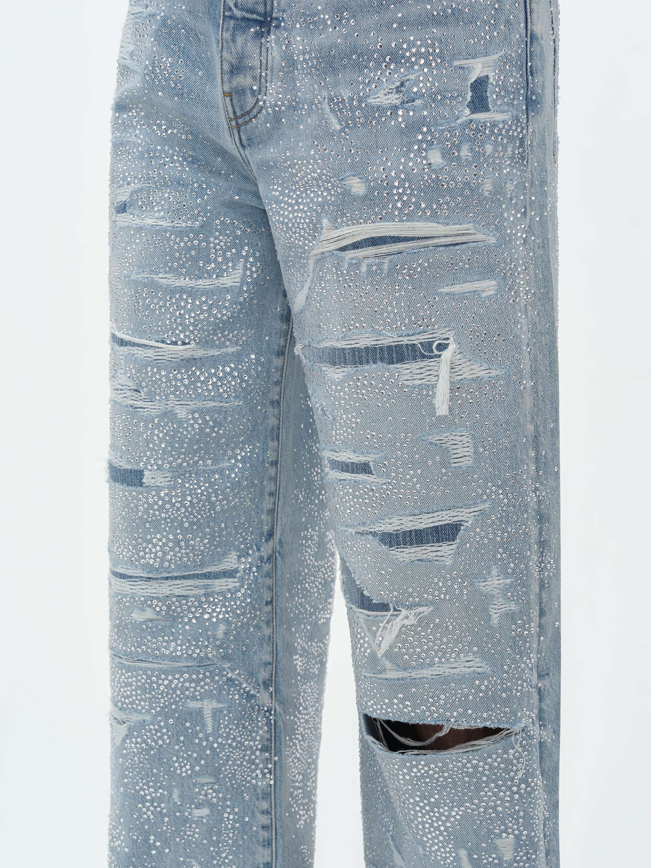 CRYSTAL EMBELLISHED REPAIRED BAGGY JEAN - 5