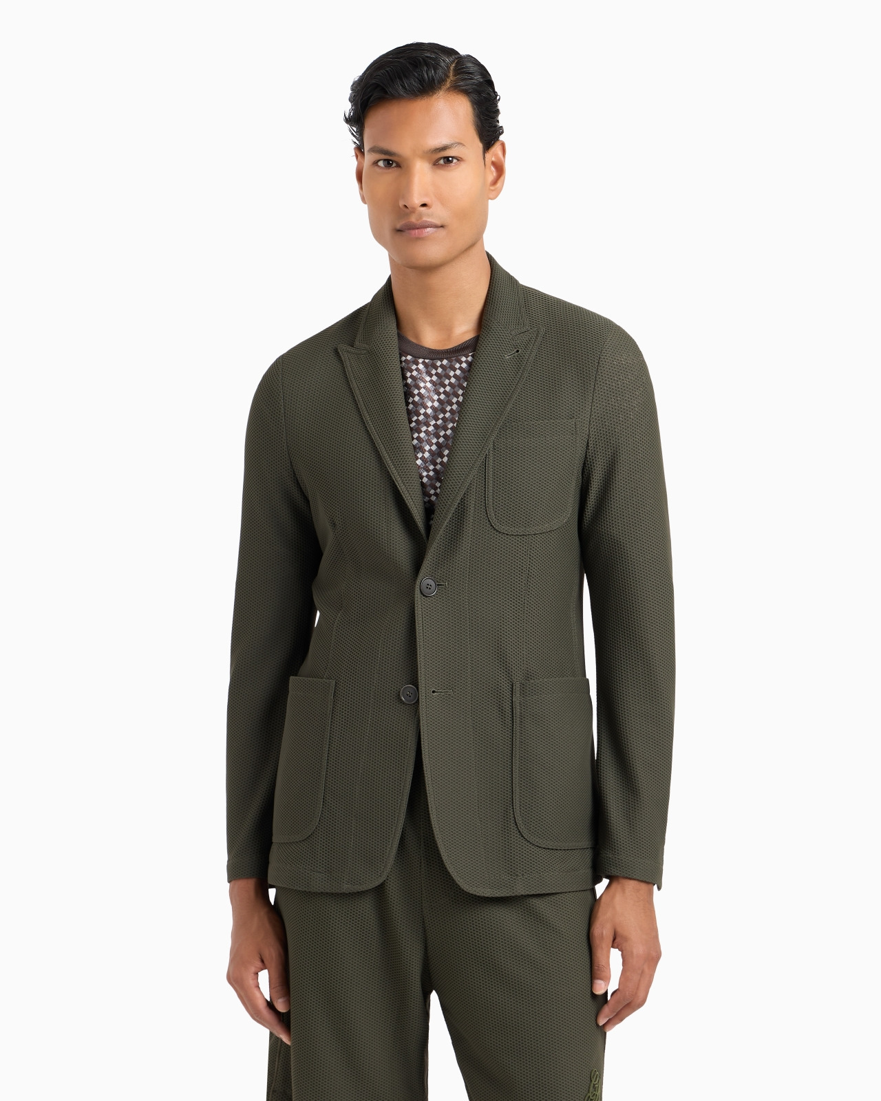 Single-breasted jacket in technical waffle fabric - 4