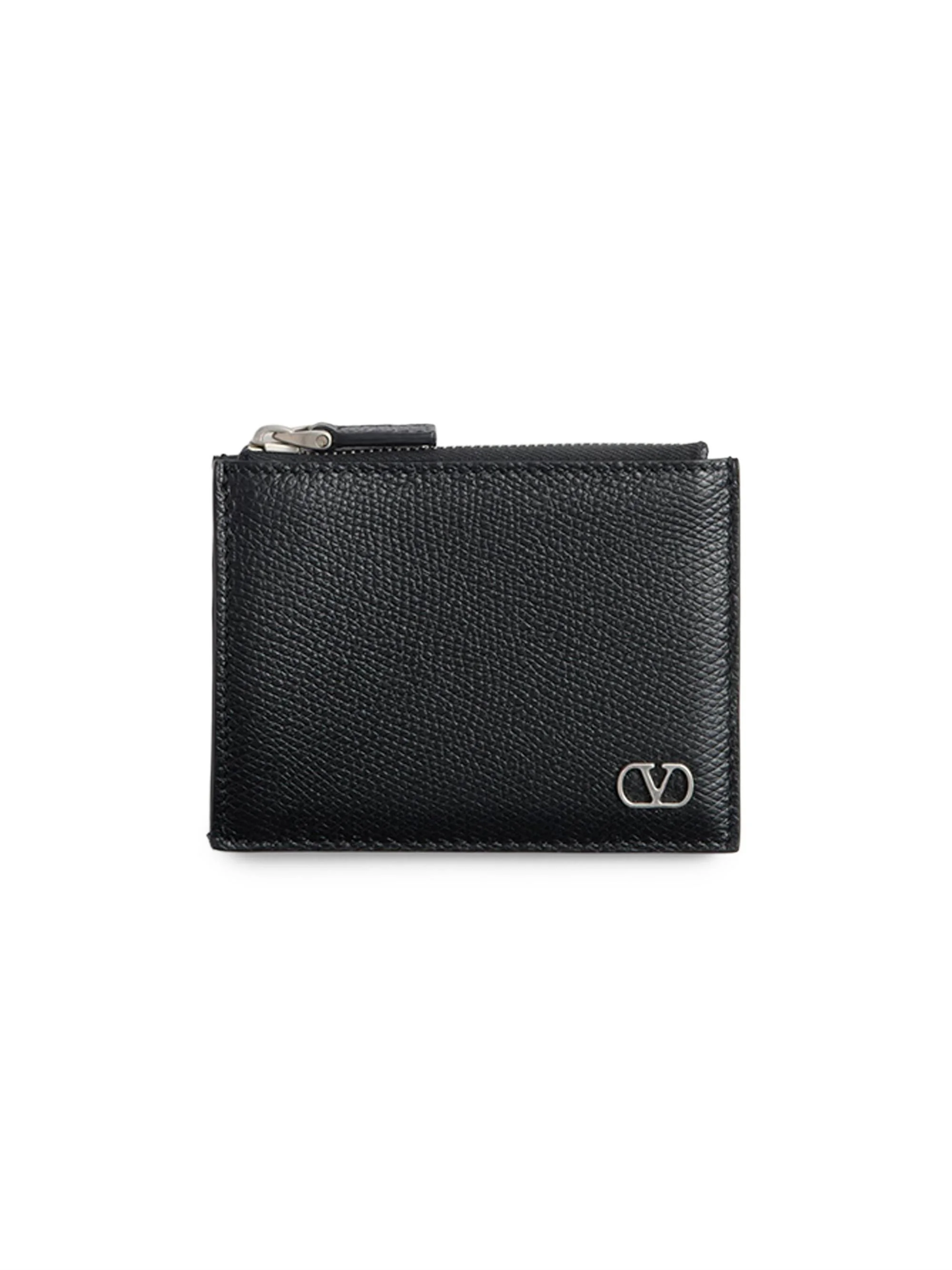 Men's VLogo Signature Grainy Calfskin Card Holder - Black - 1