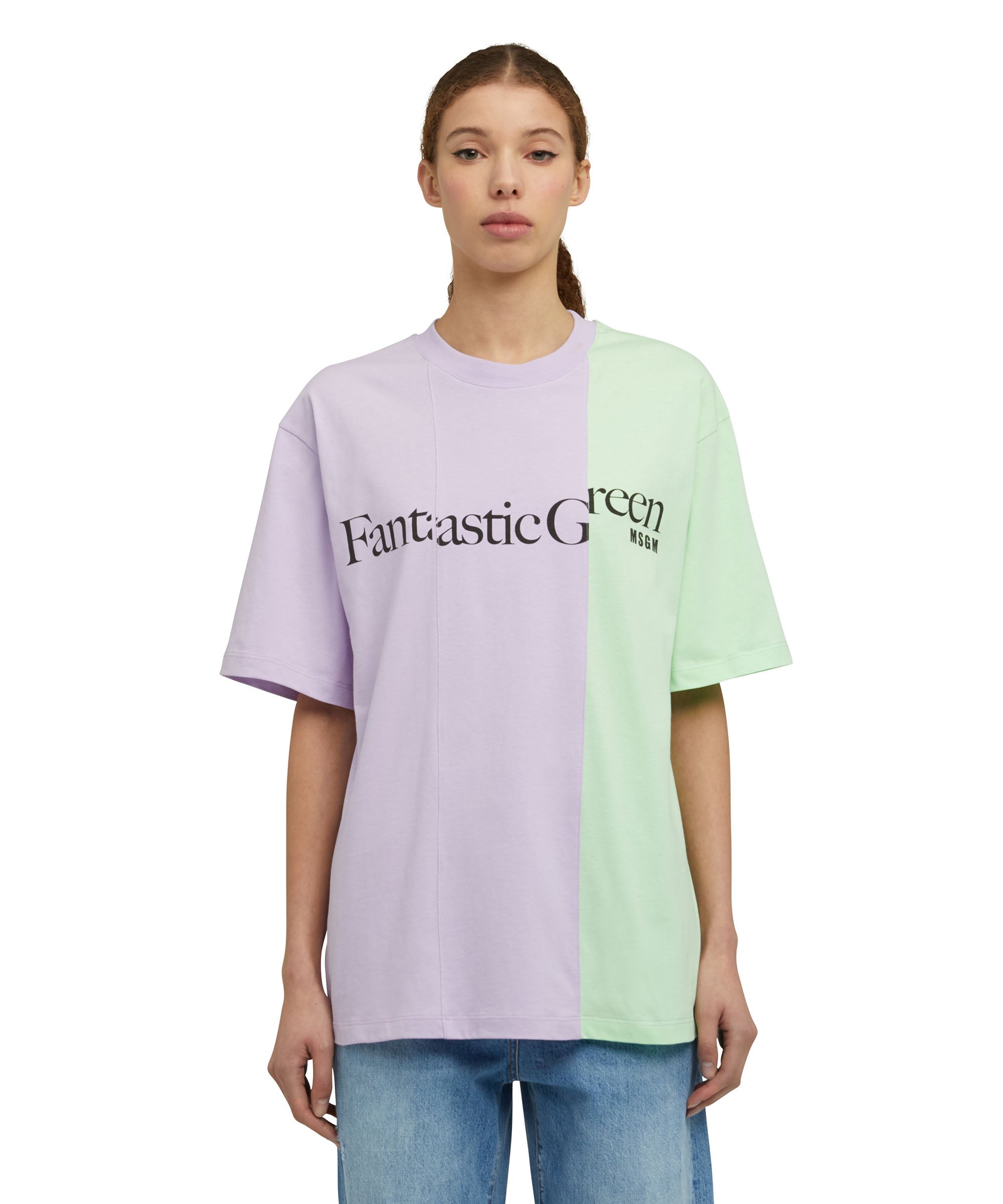 Organic cotton two-tone crewneck t-shirt from the MSGM Fantastic Green Capsule - 6
