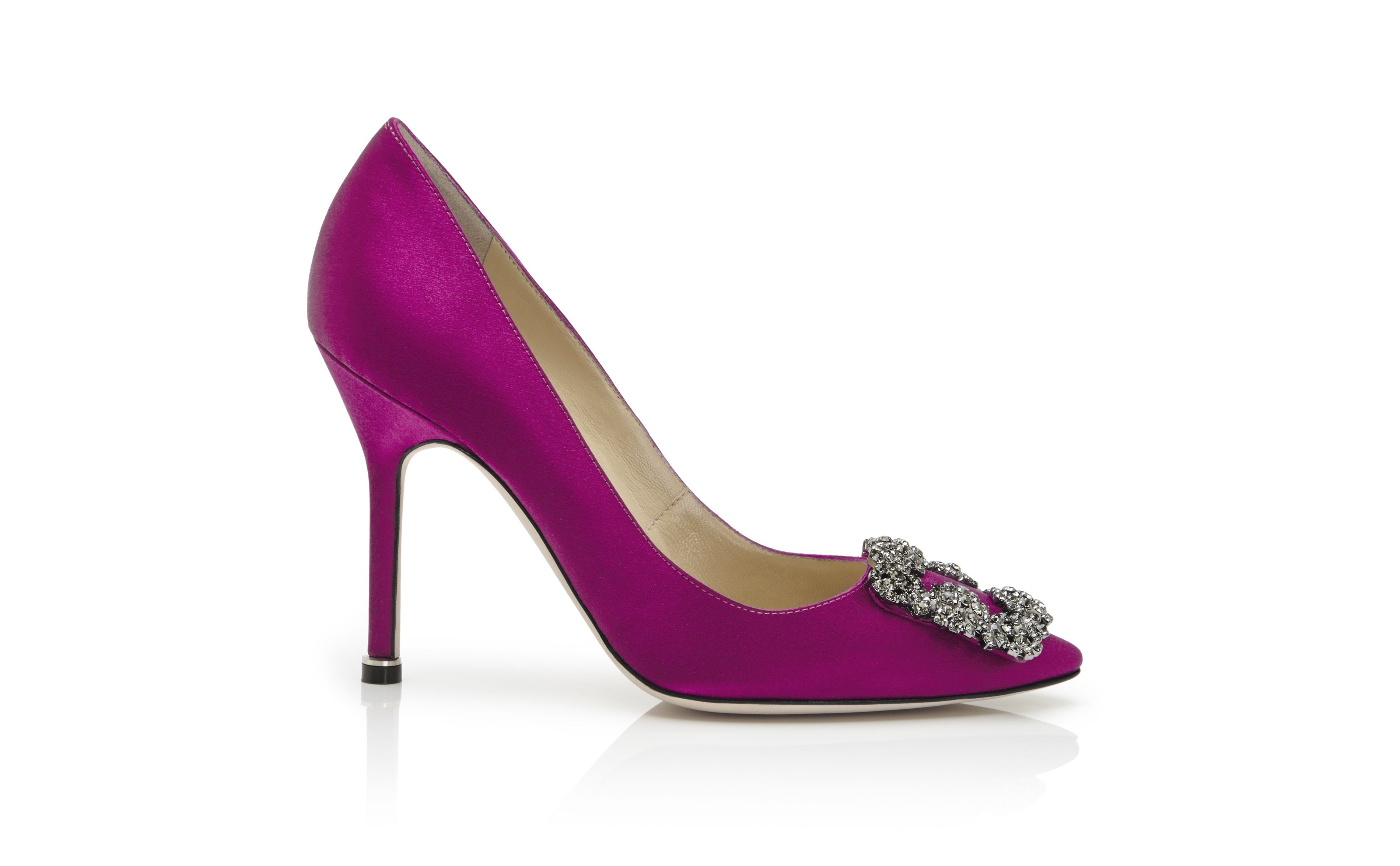 Dark Fuchsia Satin Jewel Buckle Pumps - 1