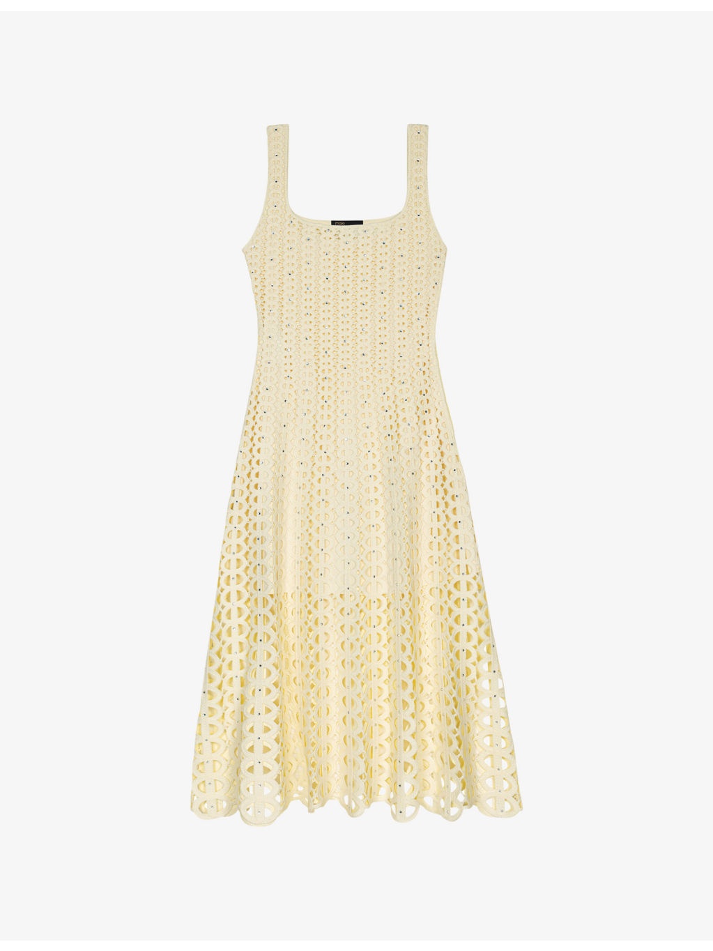 Square-Neck Crochet-Embroidered Sleeveless Knitted Midi Dress - 1