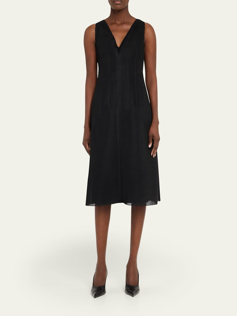AKRIS Techno Grid V-Neck Midi DressI outlook