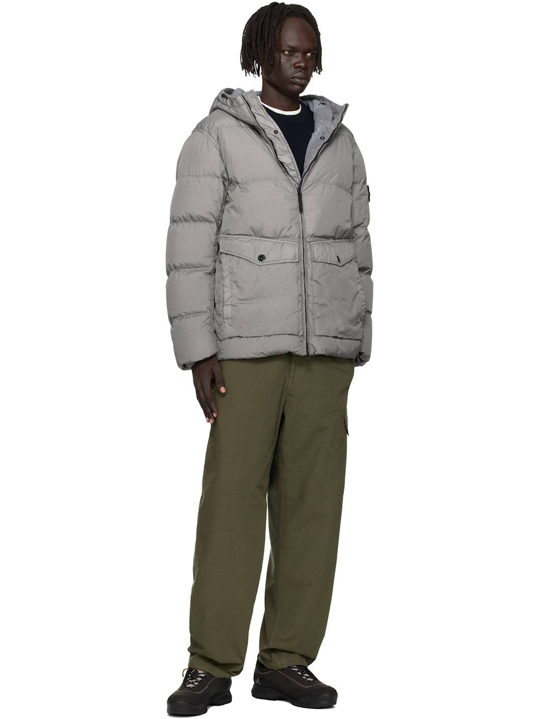 Gray 4100011 Hooded Nylon Down Jacket - 5