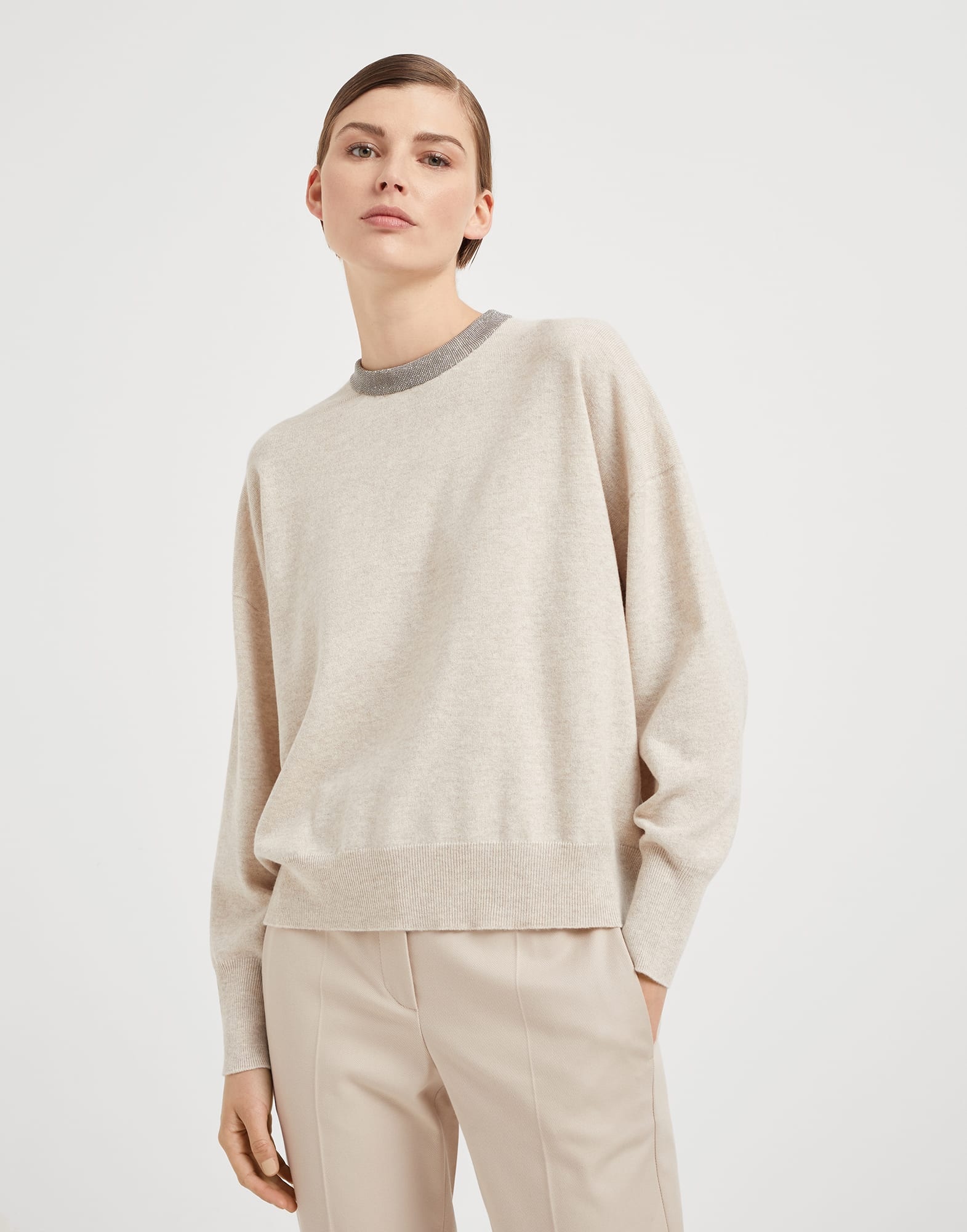 Cashmere sweater with precious ribbed collar - 1