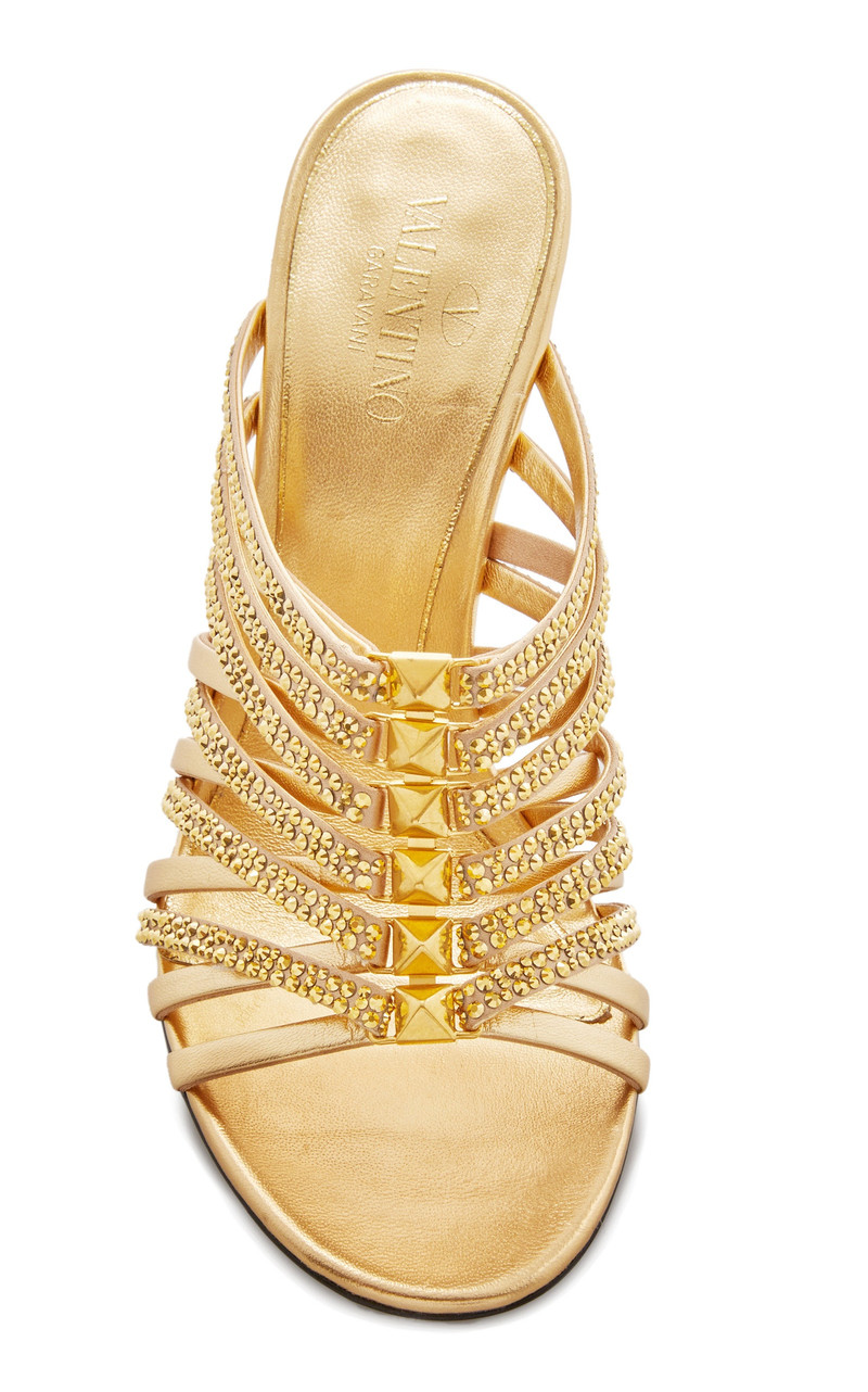 Valentino Garavani Rockstud Strappy Metallic Leather Sandals gold 2