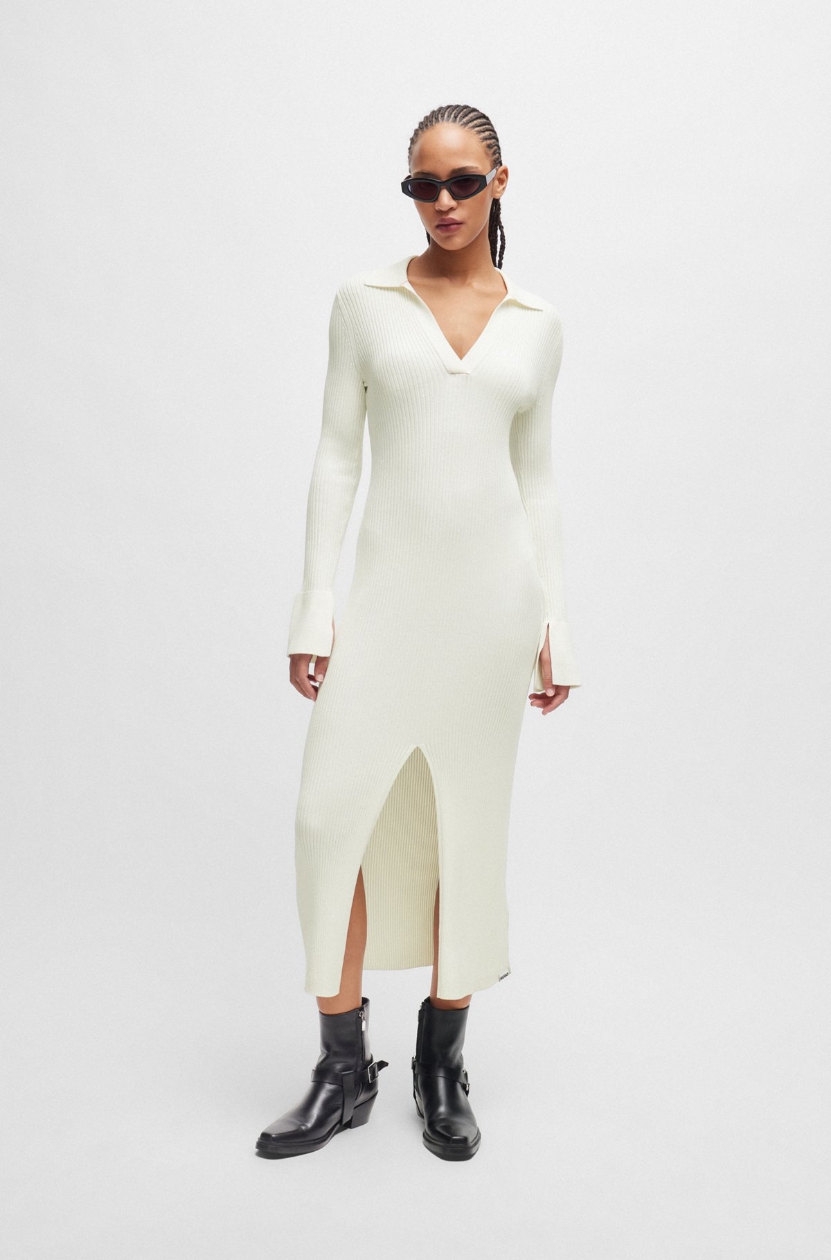 FRONT-SLIT POLO DRESS IN RIBBED CREPE - 2