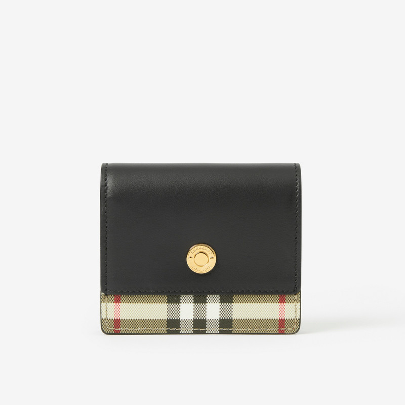 Vintage Check and Leather Small Folding Wallet 1