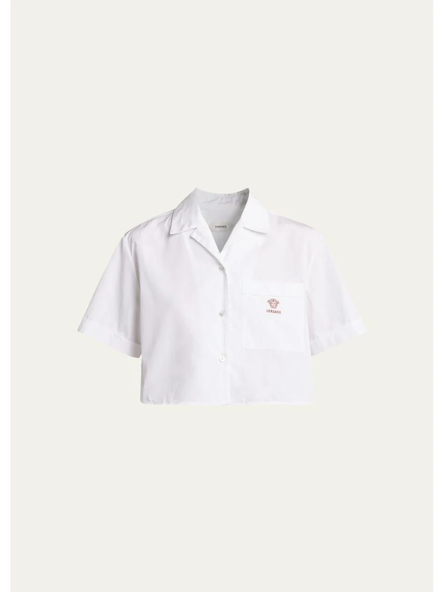 Embroidered Pocket Cropped Poplin Shirt - 1