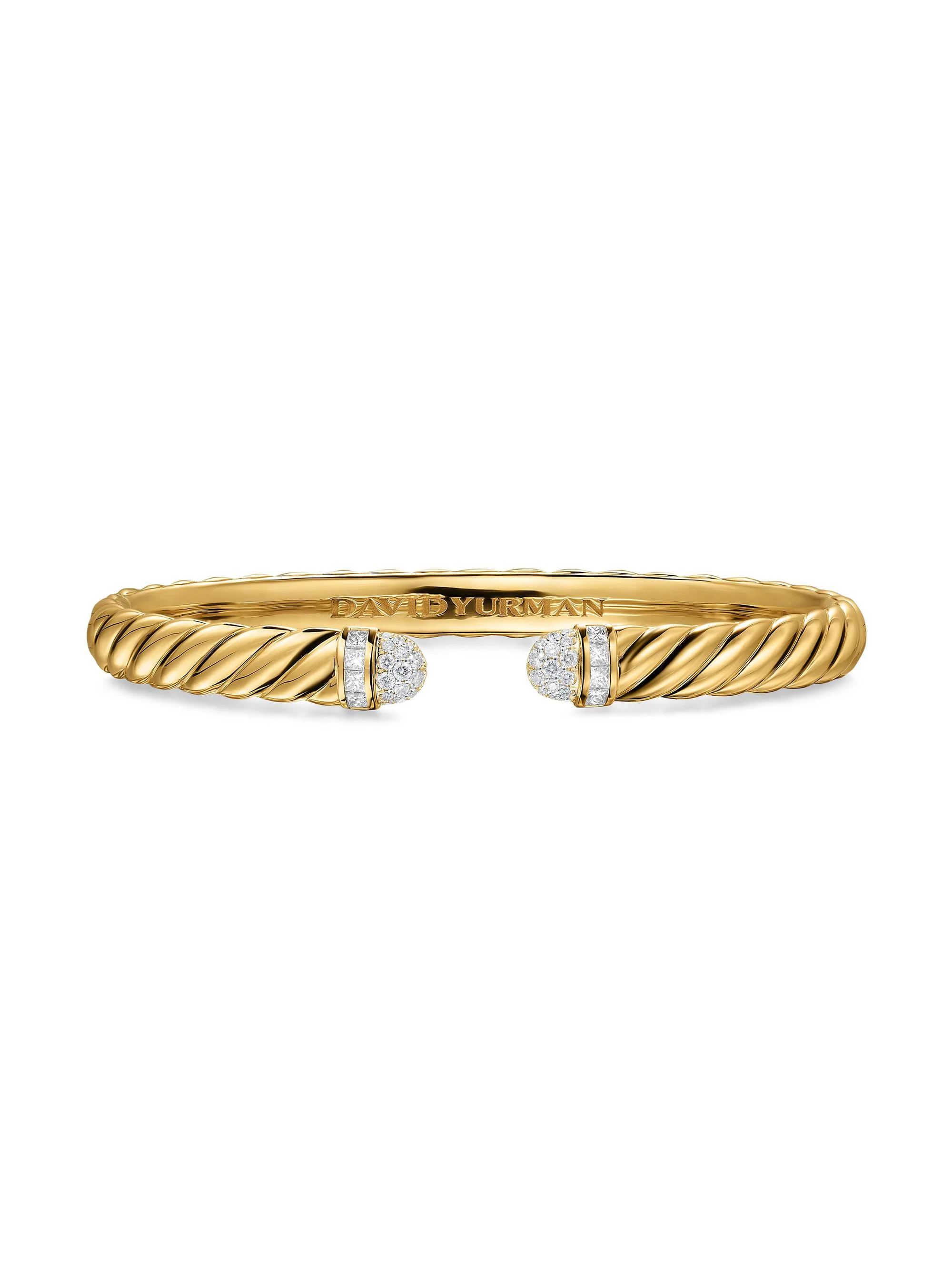 Women's Sculpted Cable Cuff Bracelet in 18K Yellow Gold - Diamond - 1