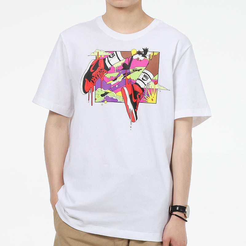 Air Jordan Running Training Casual Round Neck Cartoon Printing Short Sleeve White DO1927-100 - 5